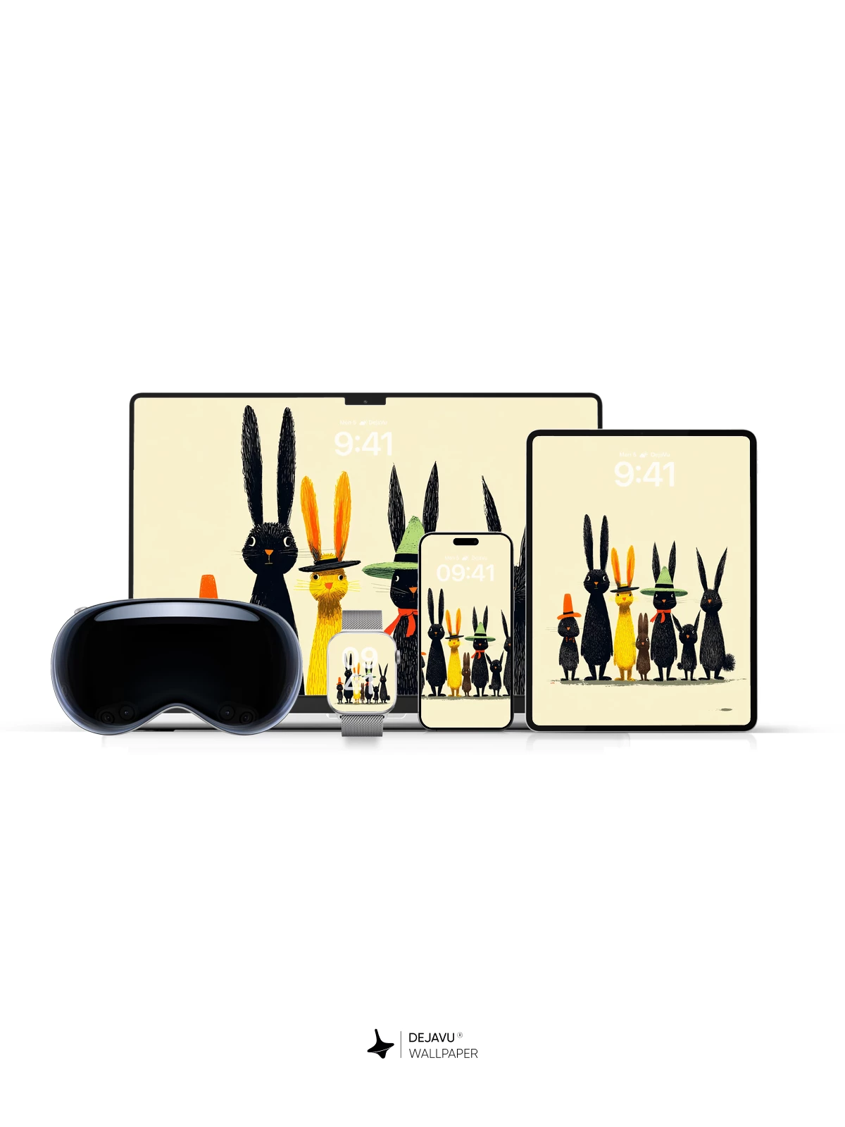 Whimsical Rabbit Family Wallpaper 8K for iPhone and Android