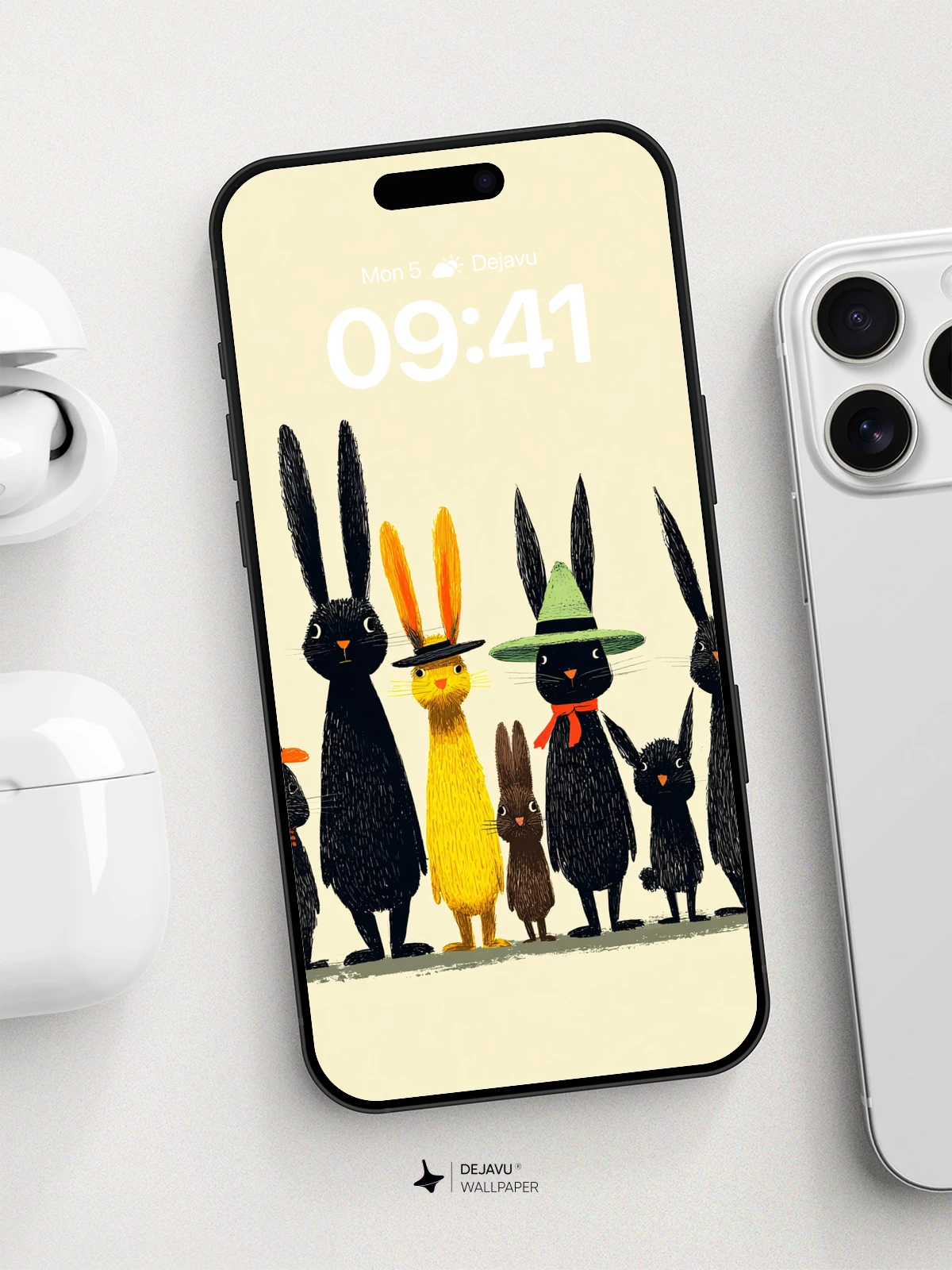 Whimsical Rabbit Family Wallpaper 8K for iPhone and Android