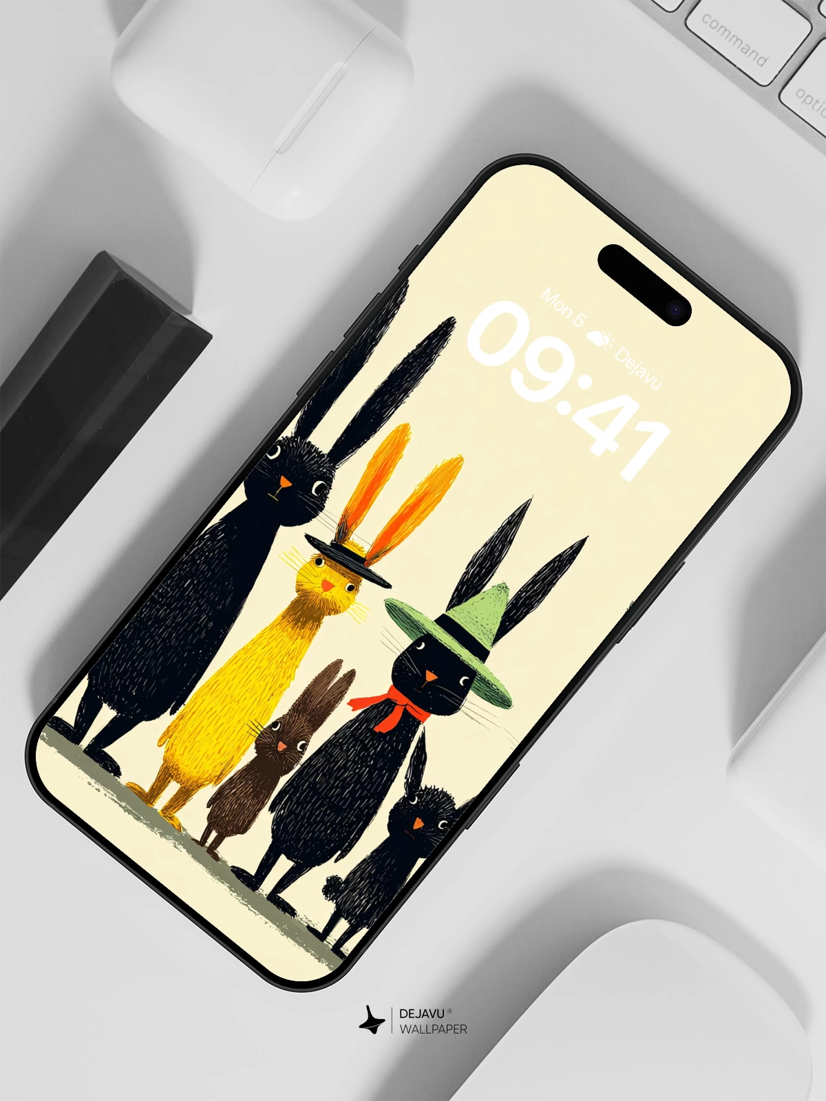 Whimsical Rabbit Family Wallpaper 8K for iPhone and Android