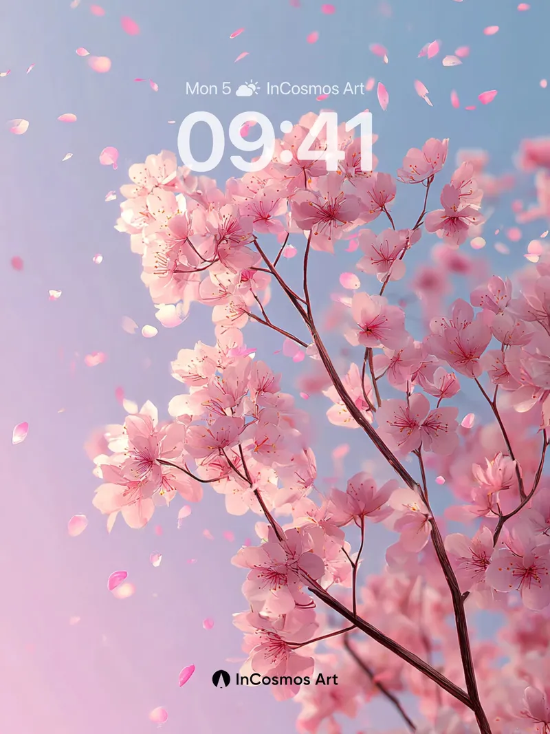 Serenity Bloom Wallpaper with Floating Petals