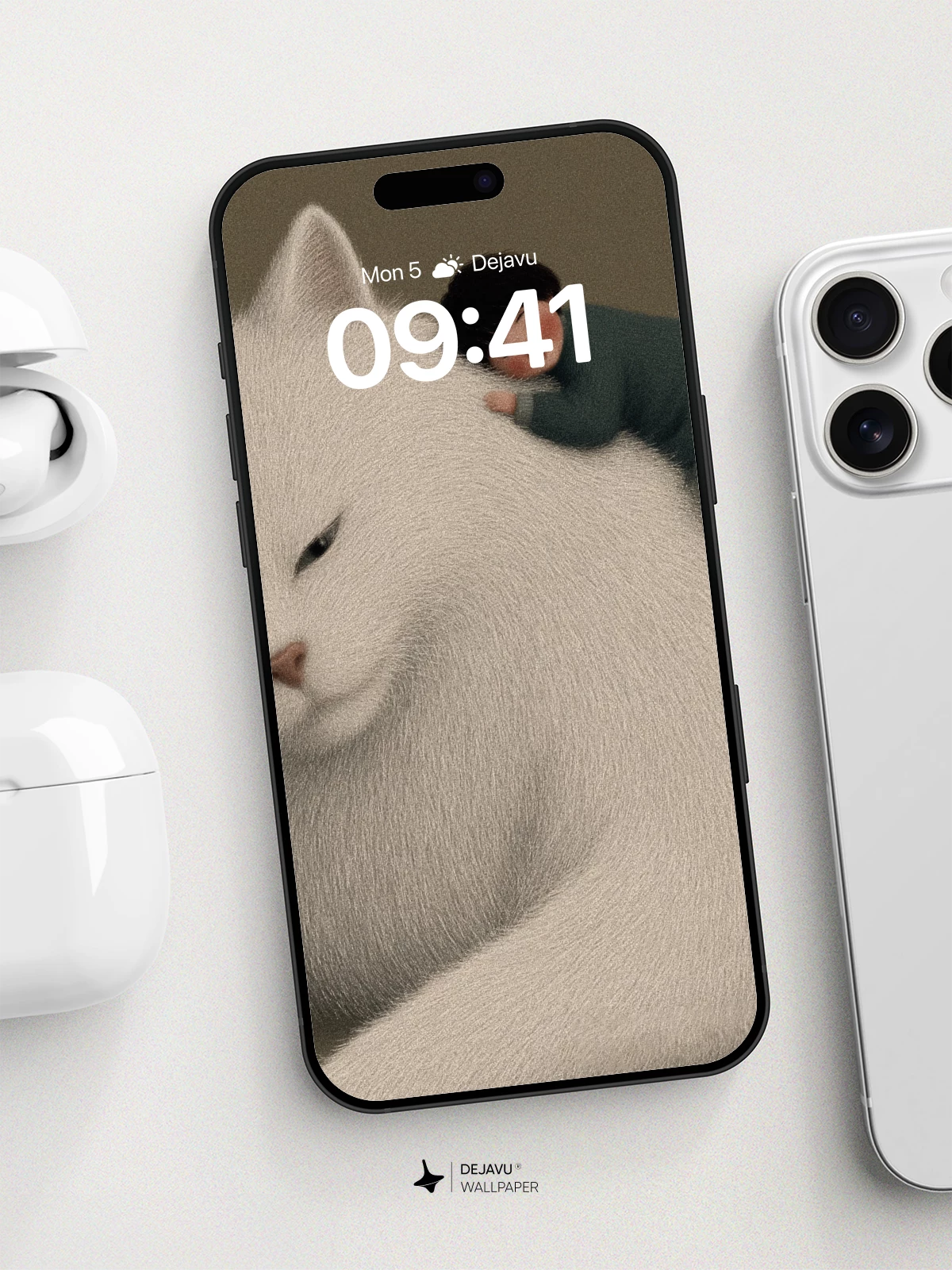 Surreal Cat and Child Wallpaper 8K for iPhone and Android