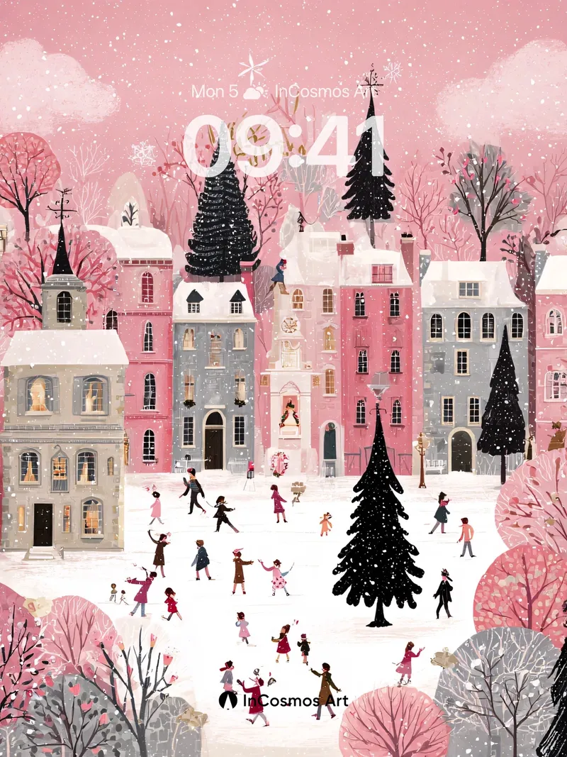 Whimsical Winter Wonderland Wallpaper with Snow-Kissed Town