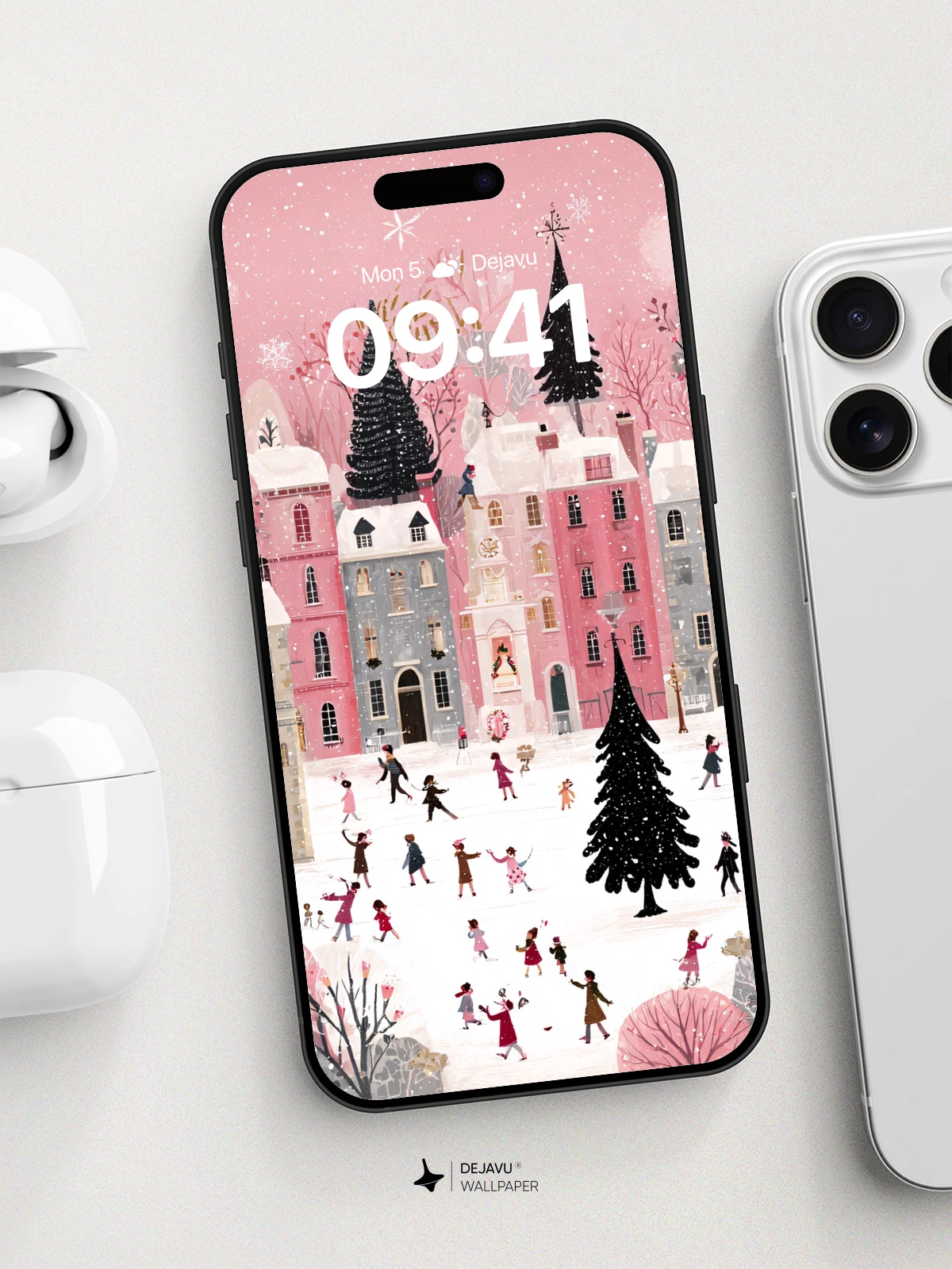 Whimsical Winter Village Wallpaper 8K for iPhone and Android