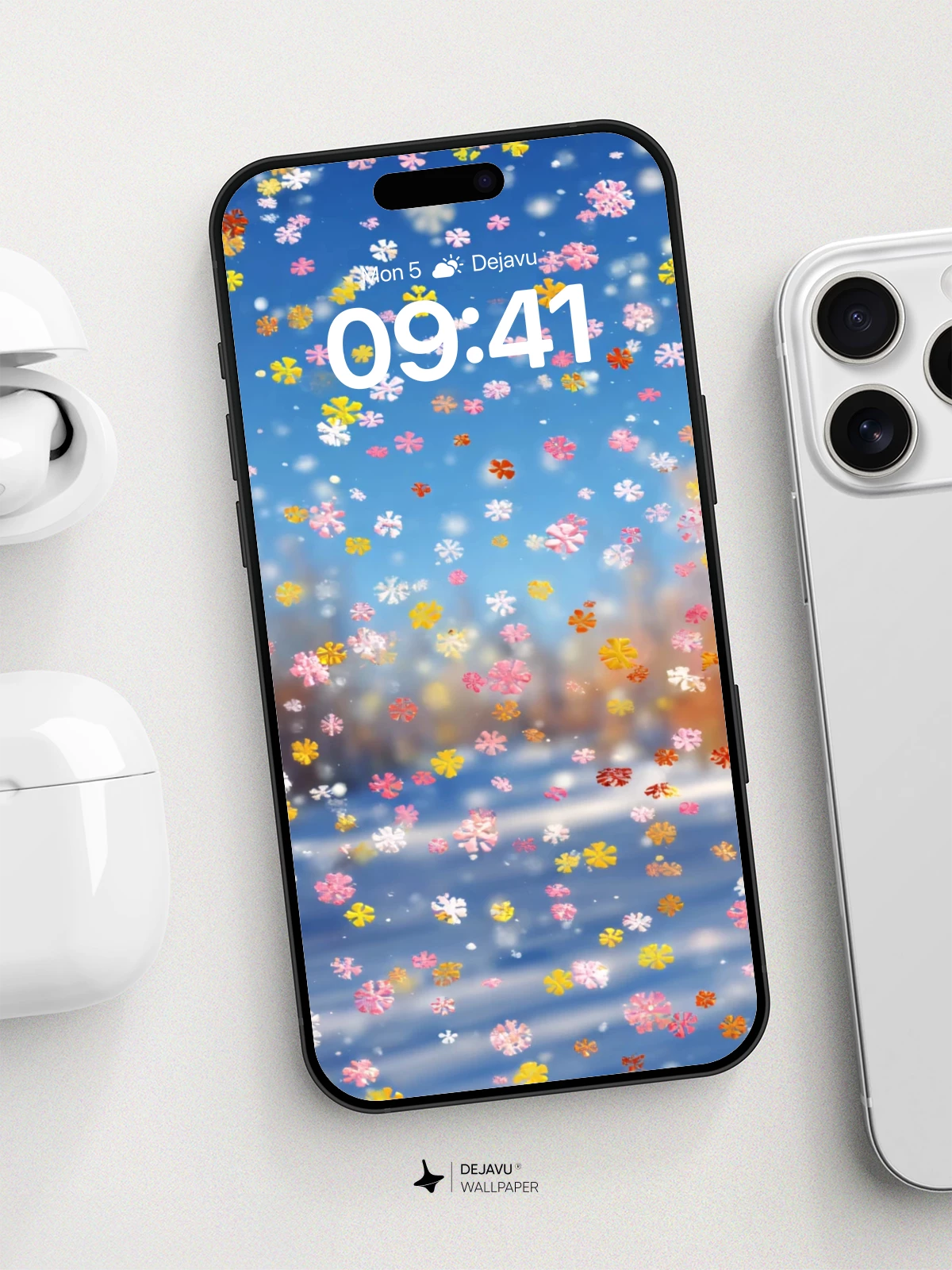 Whimsical Snowflake Bloom Wallpaper 8K for iPhone and Android