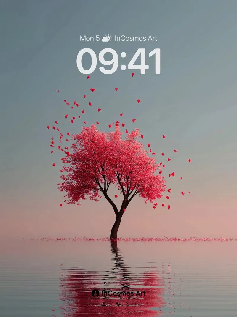 Serene Cherry Bloom Wallpaper with Floating Petals