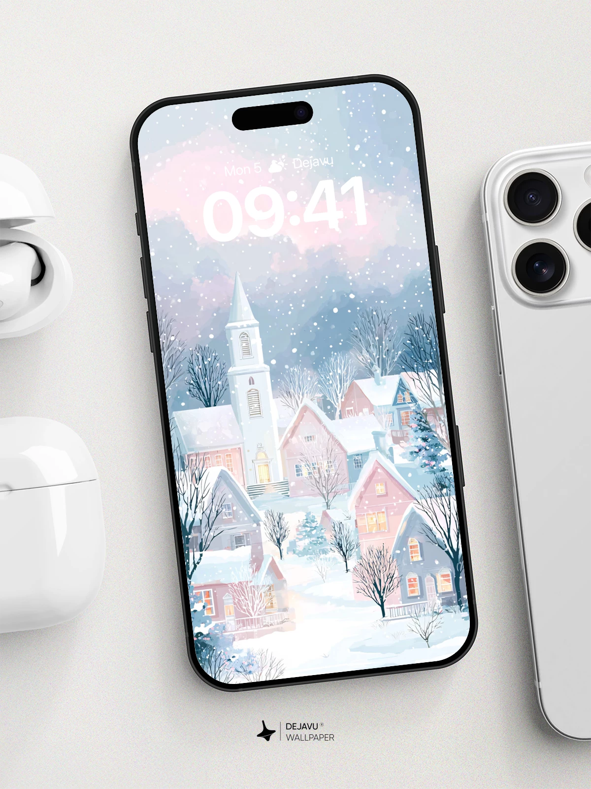 Whimsical Winter Village Wallpaper 8K for iPhone and Android