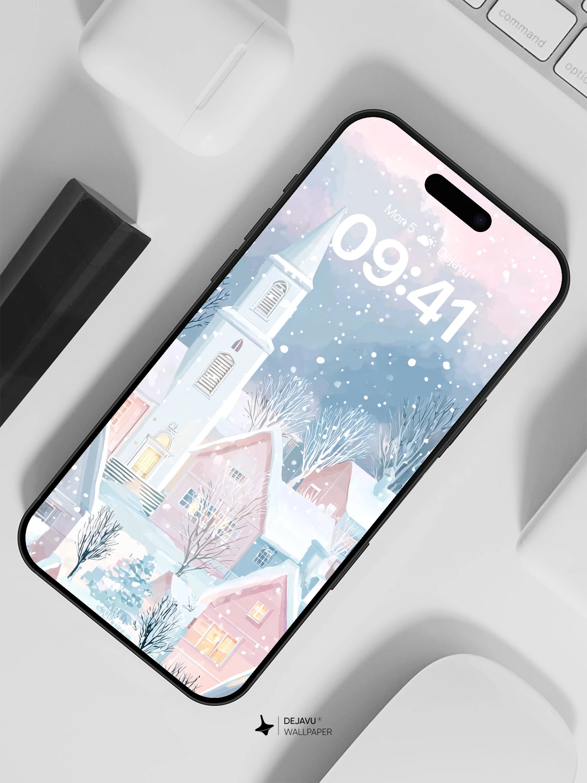 Whimsical Winter Village Wallpaper 8K for iPhone and Android