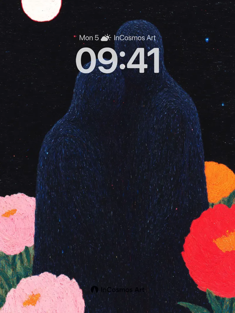 Midnight Bloom Wallpaper with Celestial Silhouettes