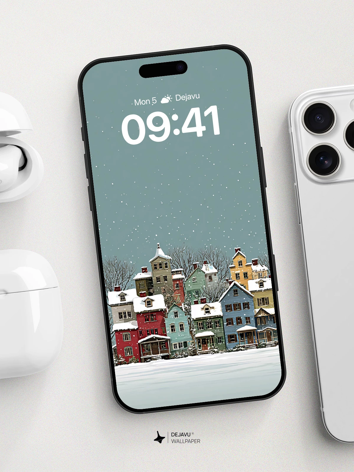 Whimsical Winter Village Wallpaper 8K for iPhone and Android