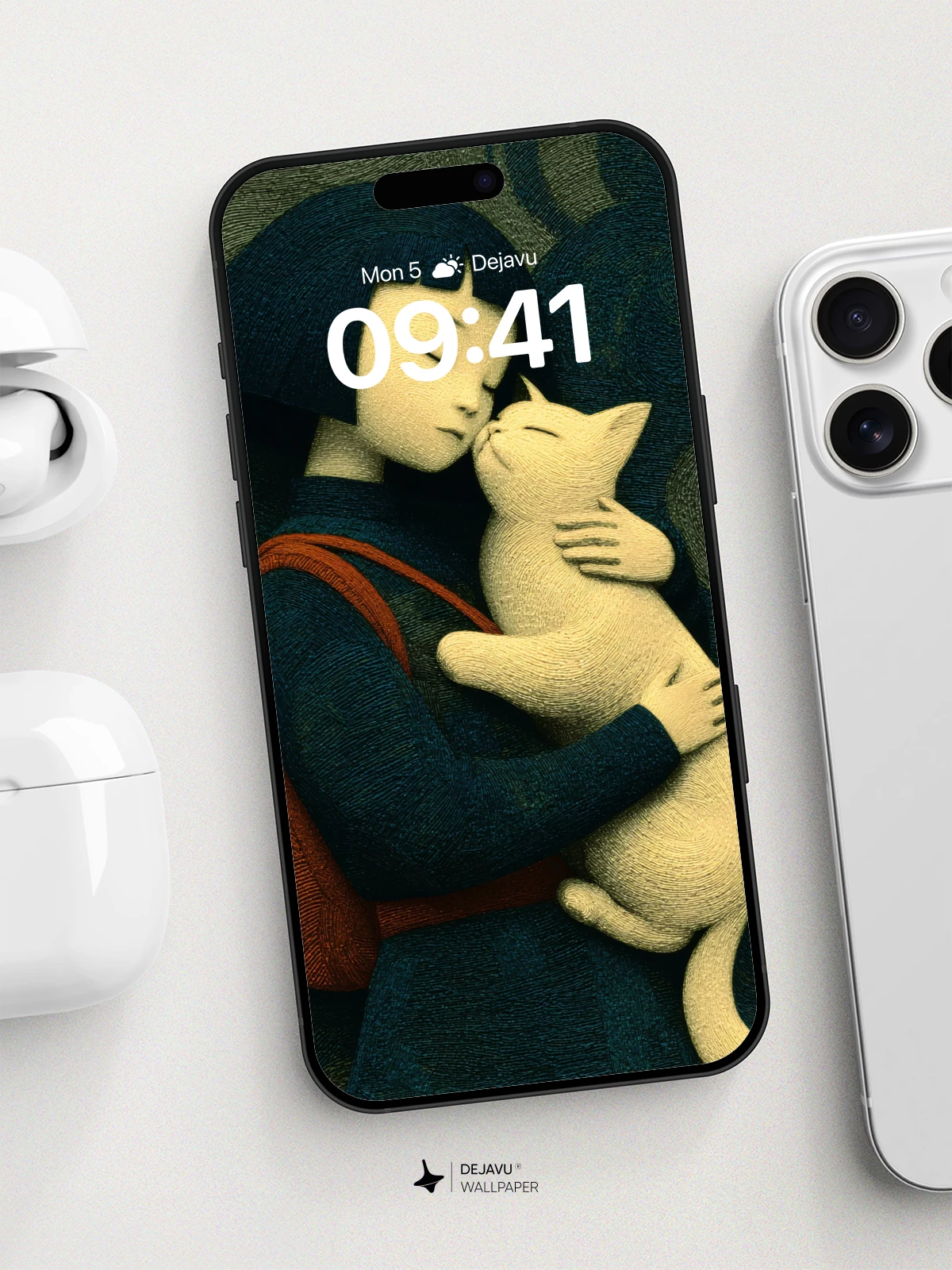 Dreamy Cat Hug Wallpaper 8K for iPhone and Android