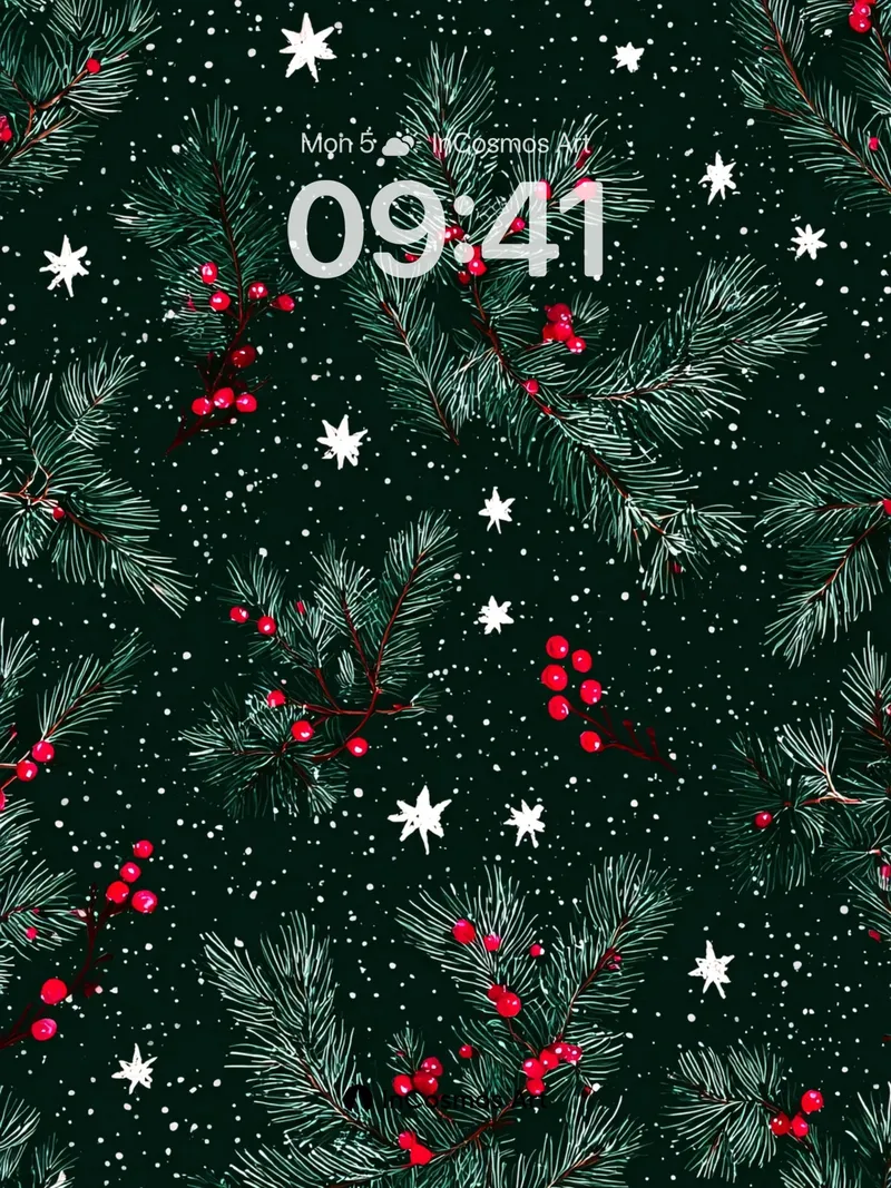 Frosted Pine Wallpaper with Starlit Whispers