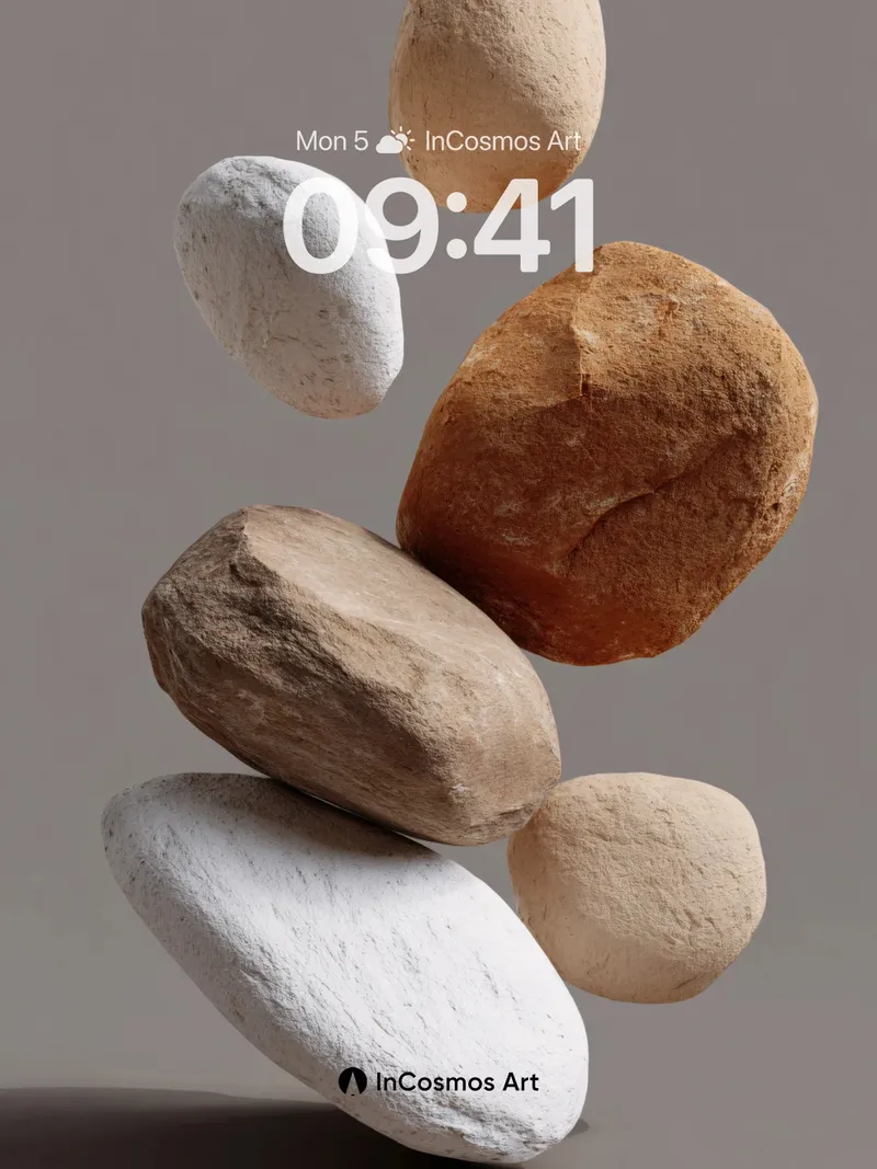 Suspended Stone Wallpaper with Floating Equilibrium