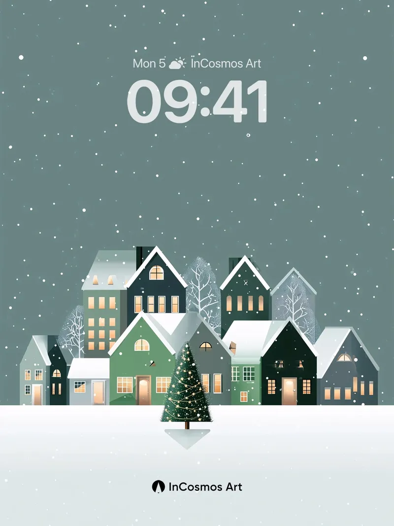 Frost-Kissed Village Wallpaper with Silent Snowfall