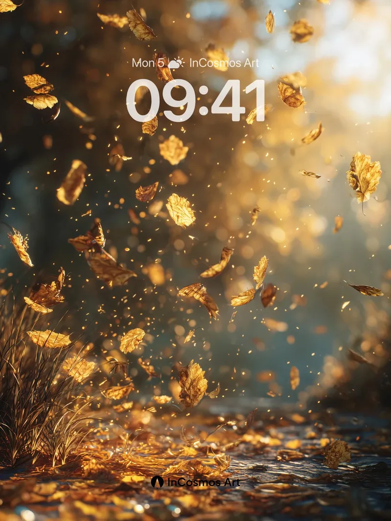 Golden Whirl Wallpaper with Sunlit Leaves