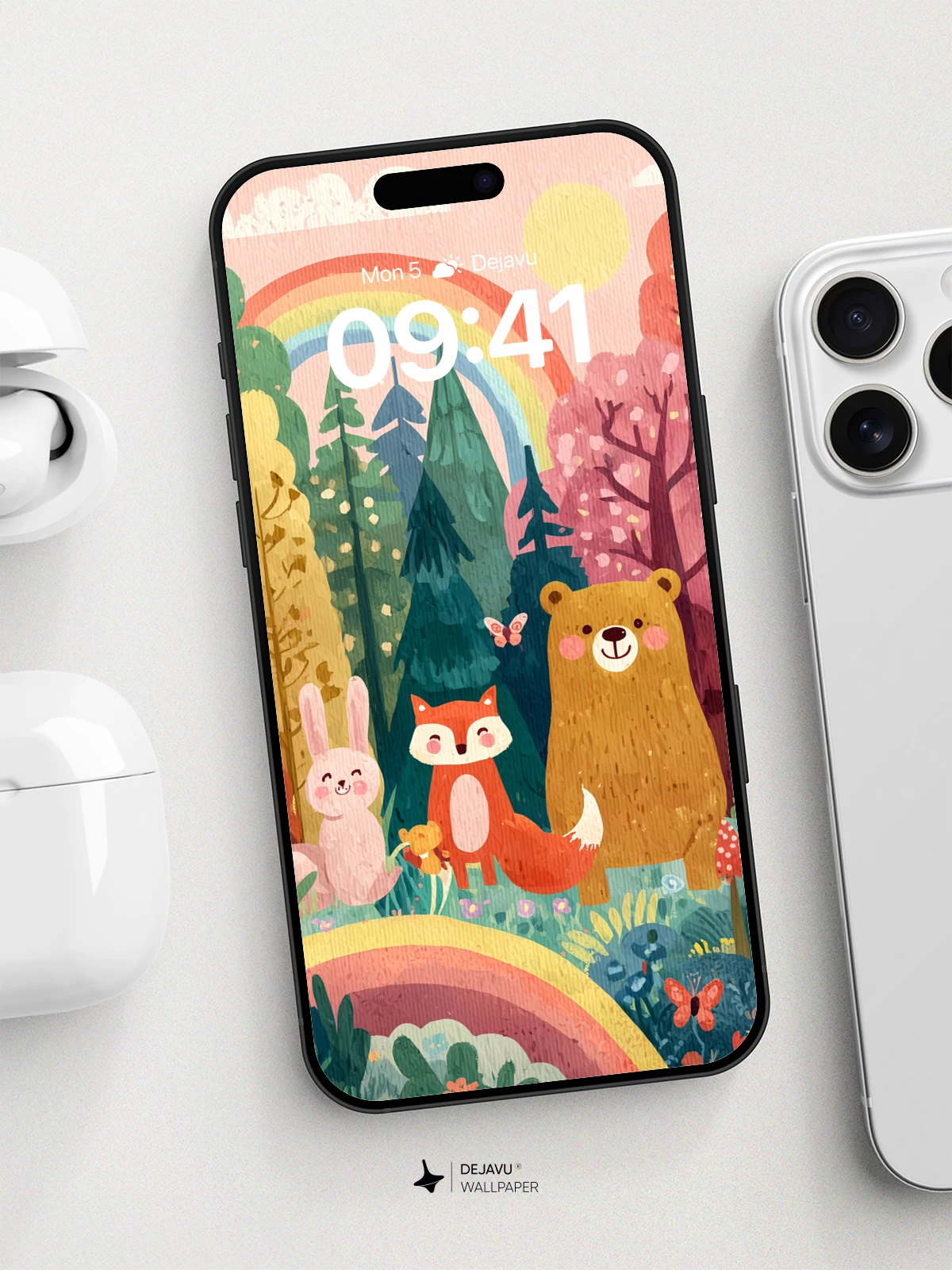 Whimsical Forest Friends Wallpaper 8K for iPhone and Android