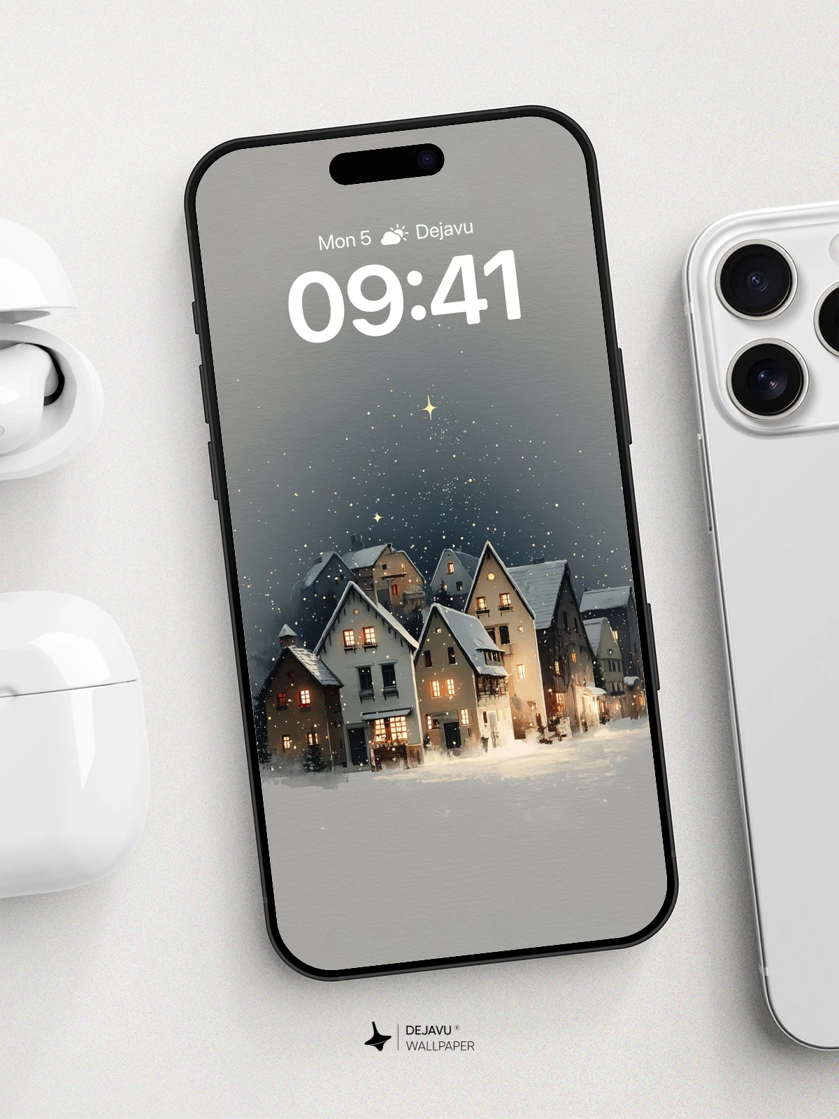 Winter Village Starlight Wallpaper 8K for iPhone and Android