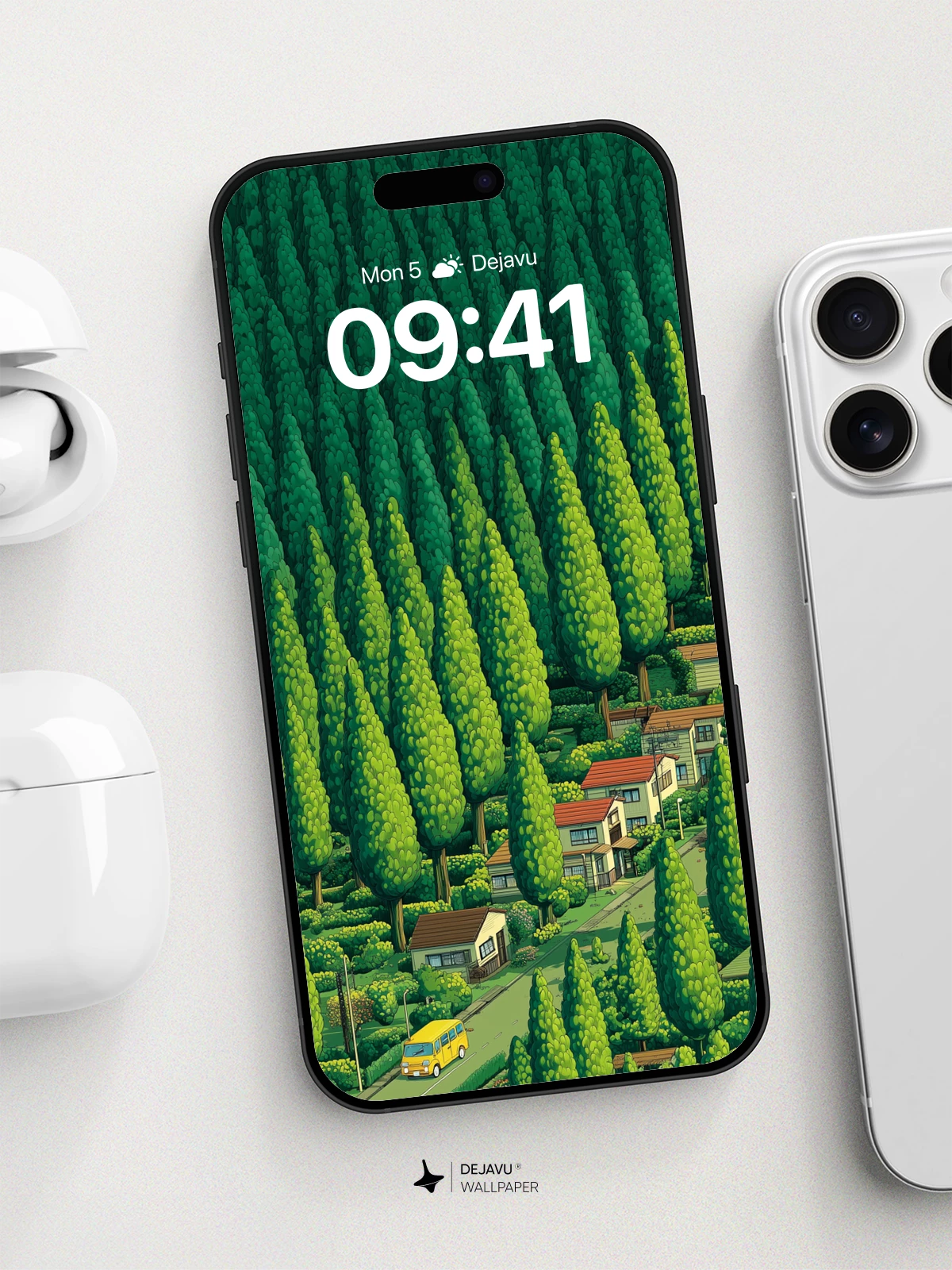 Whimsical Forest Village Wallpaper 8K for iPhone and Android