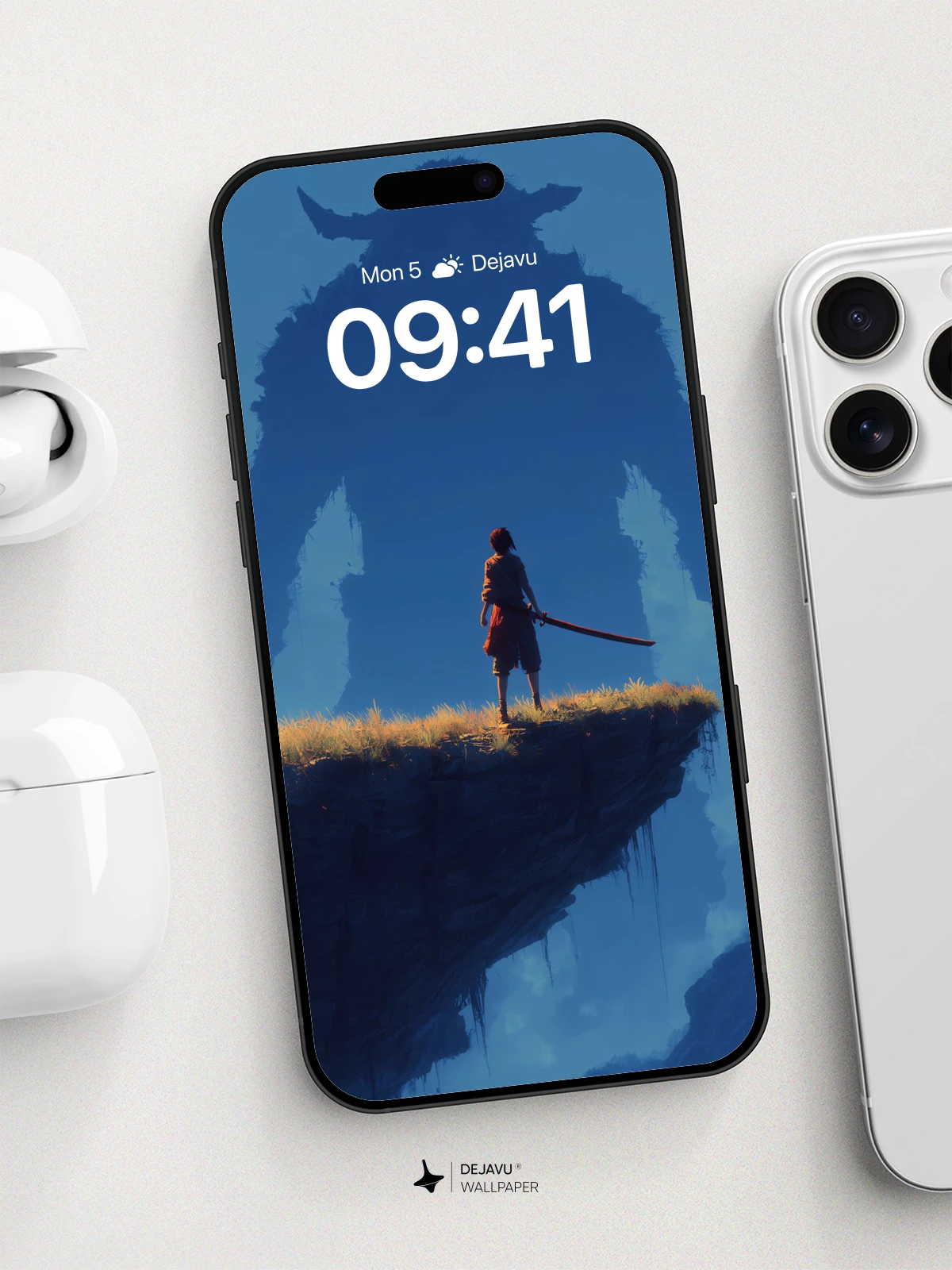 Silhouetted Warrior vs Colossal Beast Wallpaper 8K for iPhone and Android