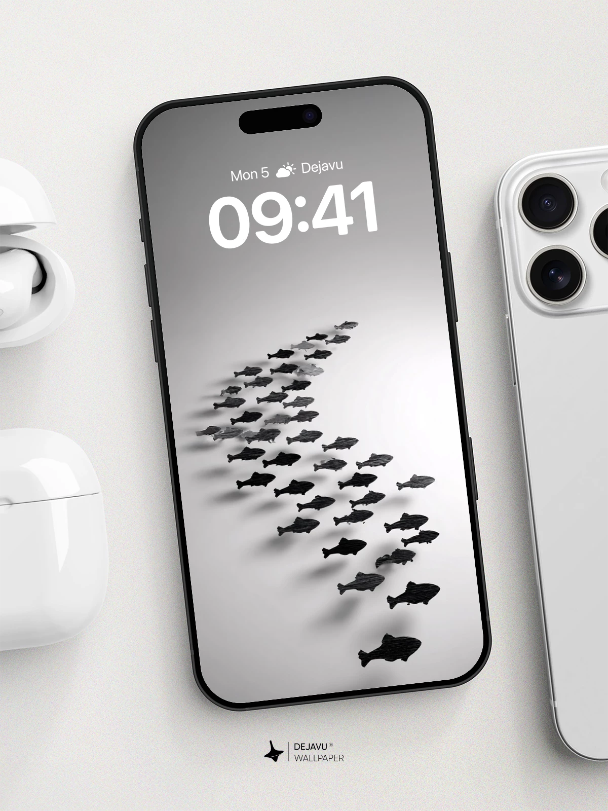 Minimal Fish Swarm Wallpaper 8K for iPhone and Android