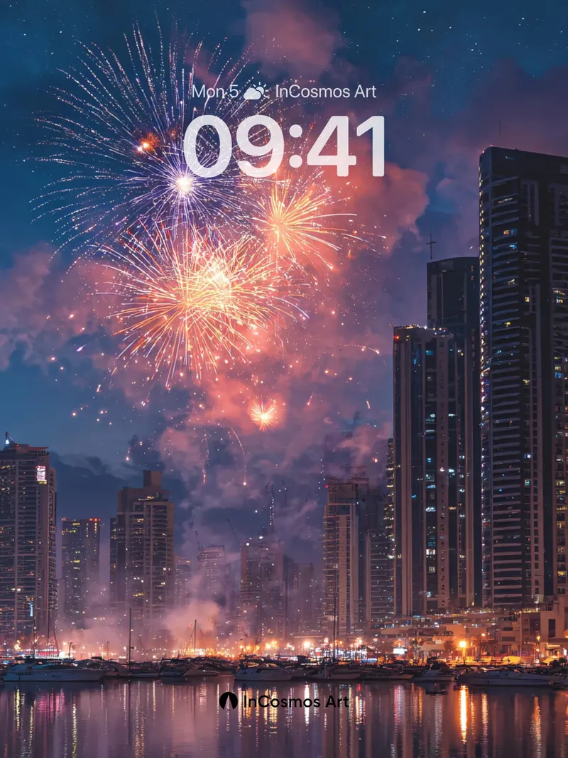 Celestial Sparkle Wallpaper with City Reflections