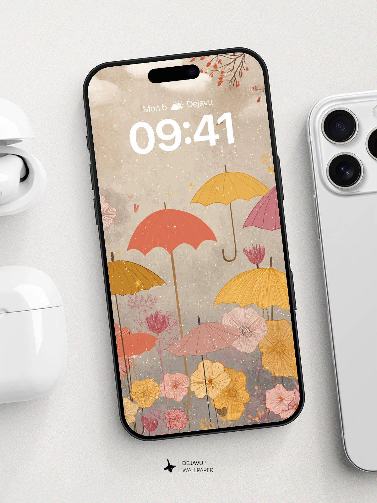 Whimsical Umbrella Garden Wallpaper 8K for iPhone and Android