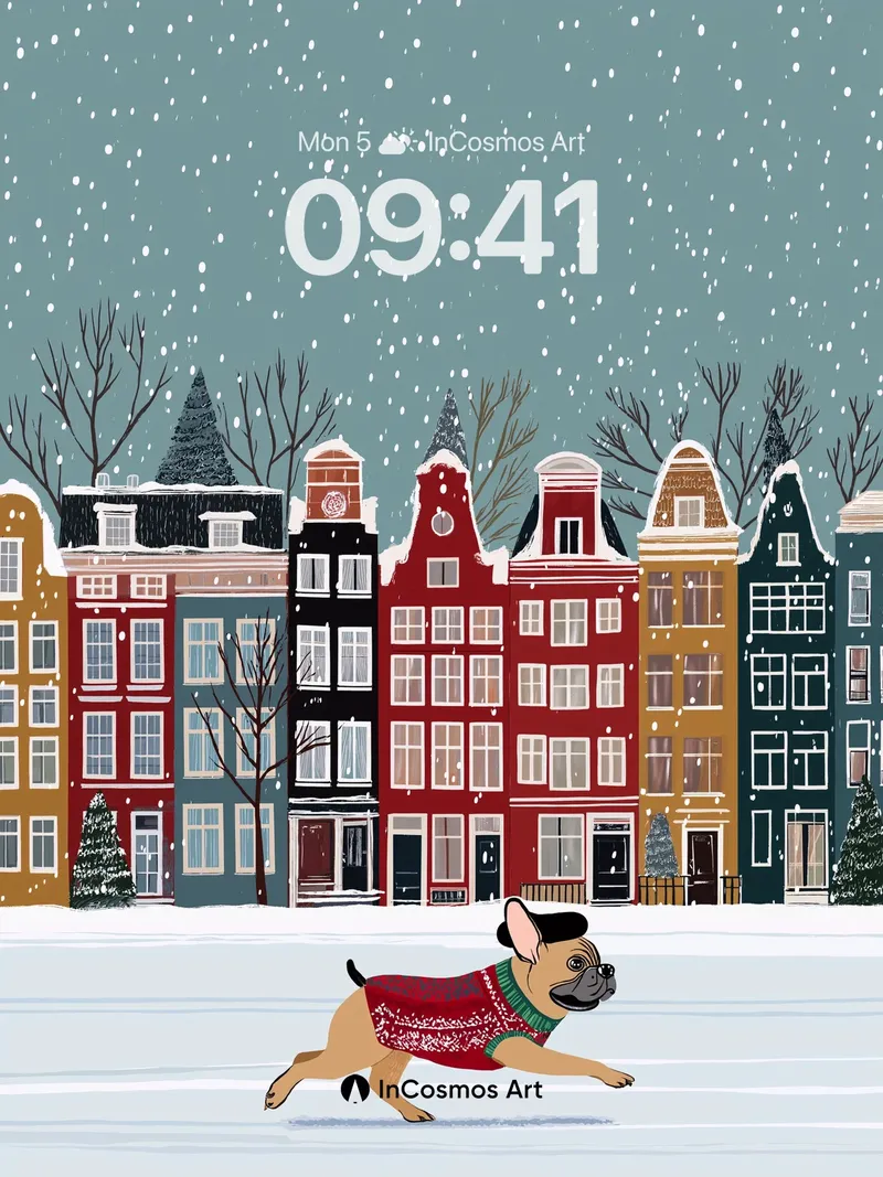 Frostbound Whimsy Wallpaper with Running Dog