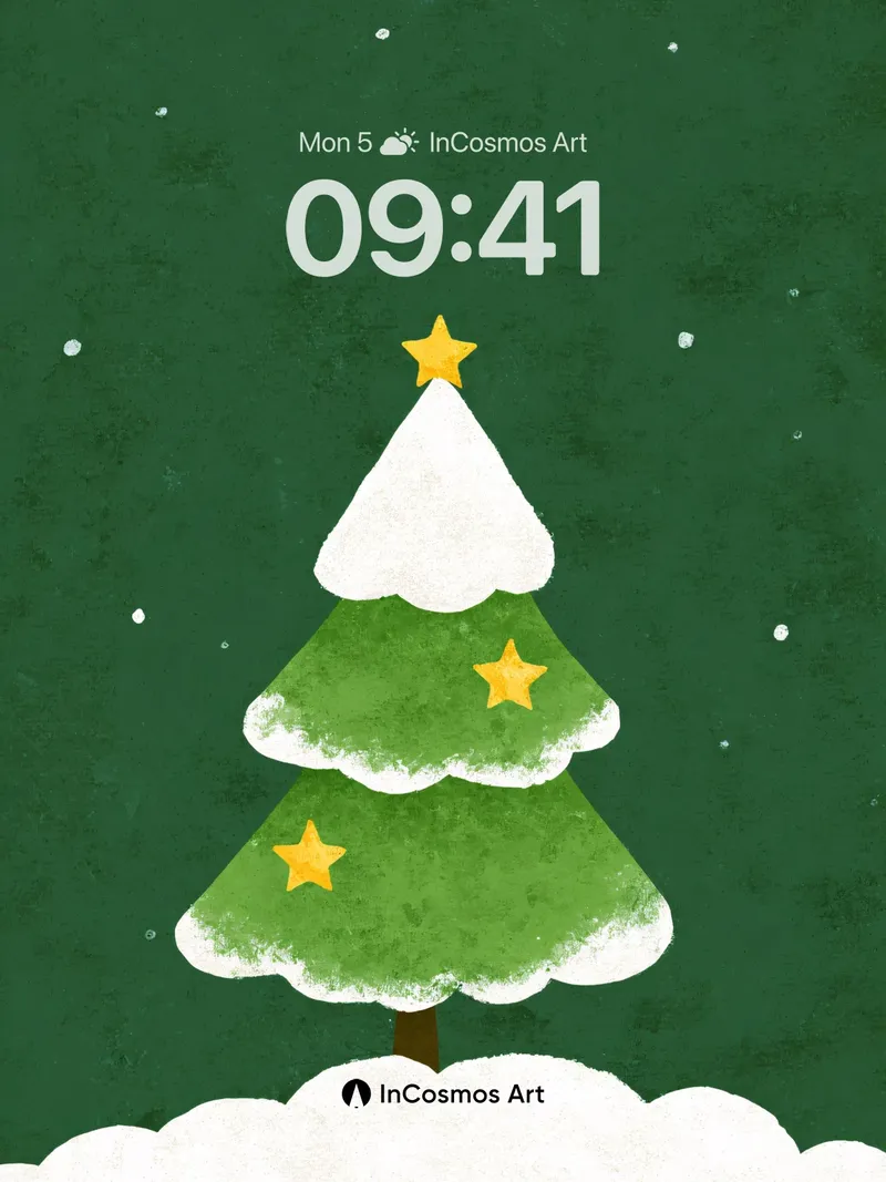 Snow-Kissed Pine Wallpaper with Golden Stars