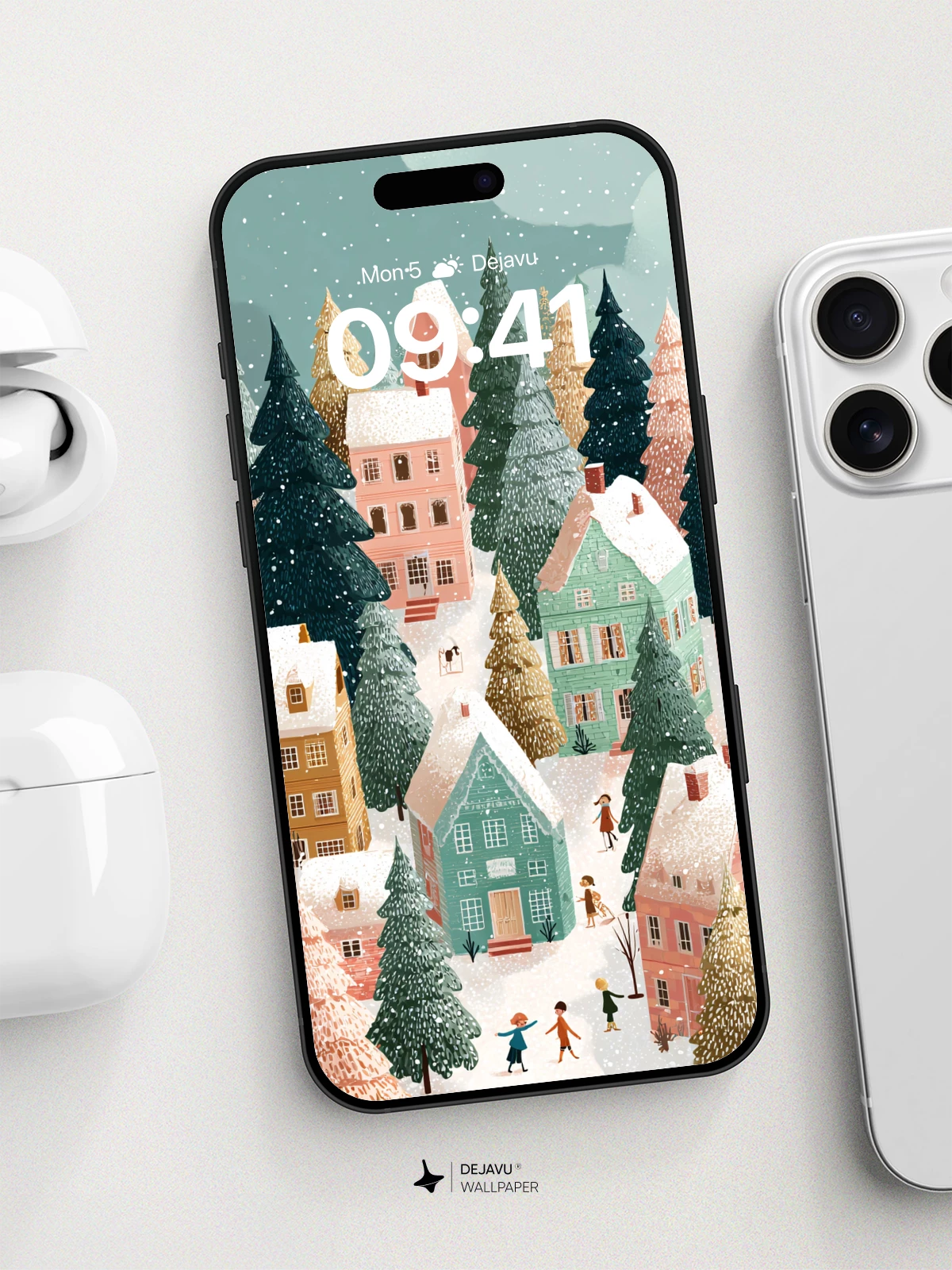 Whimsical Winter Village Wallpaper 8K for iPhone and Android