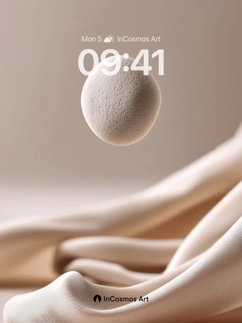 Suspended Sphere Wallpaper with Floating Fabric