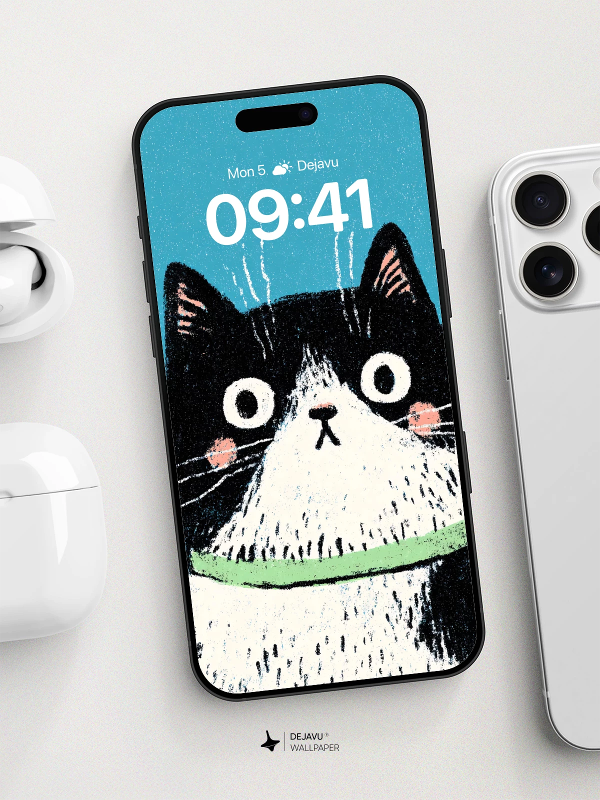 Whimsical Cat Portrait Wallpaper 8K for iPhone and Android