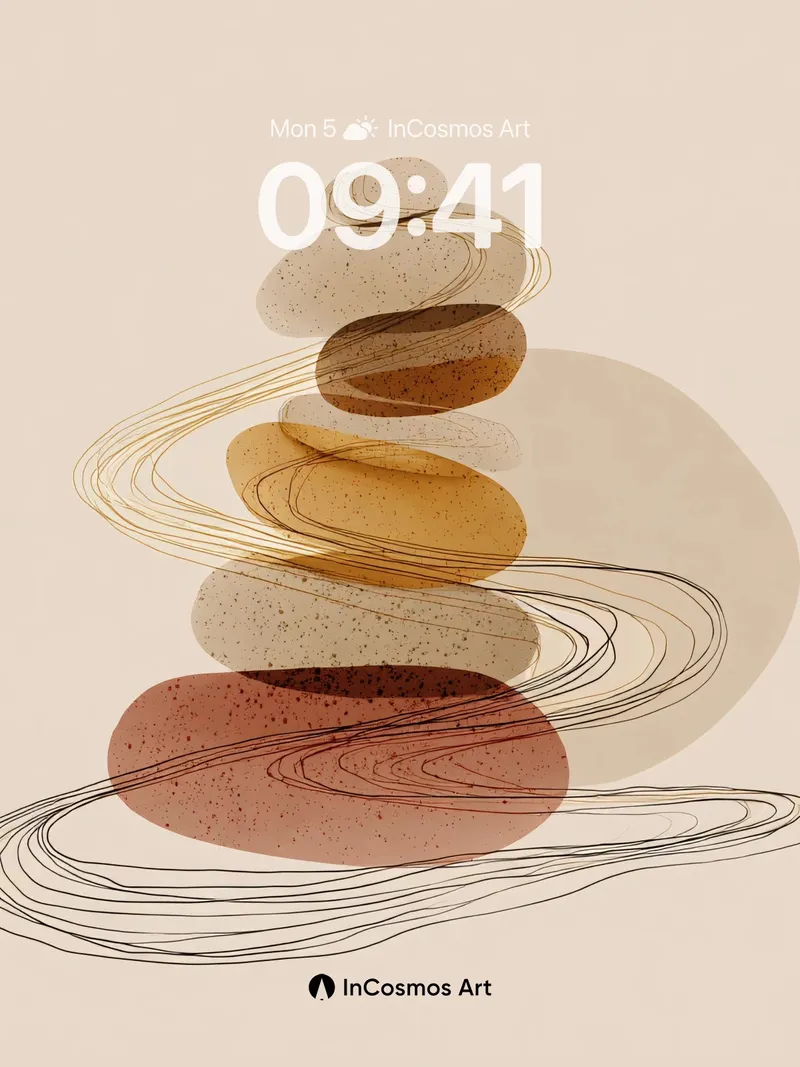 Serenity Stone Stack Wallpaper with Floating Lines