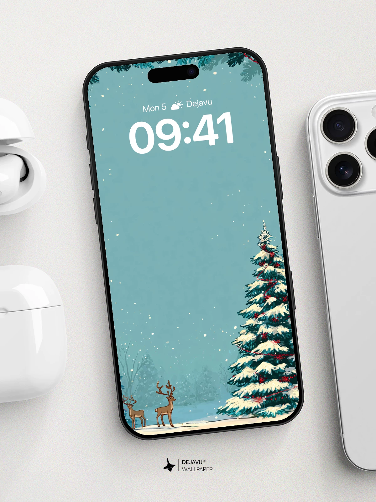 Winter Wonderland Christmas Tree Wallpaper 8K for iPhone and Android