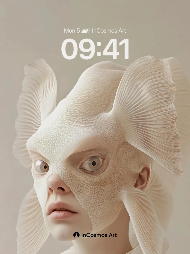Surreal Fish Mask Wallpaper with Ethereal Texture