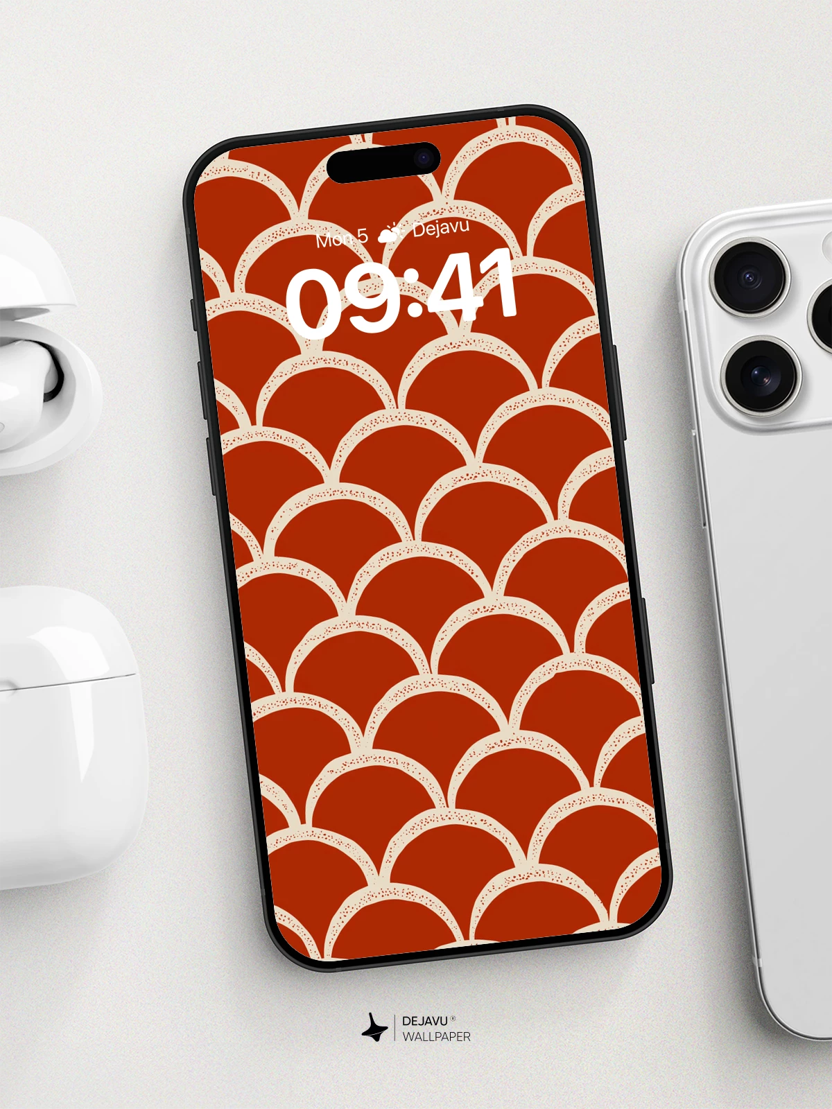 Red Scallop Pattern Wallpaper 8K for iPhone and Android