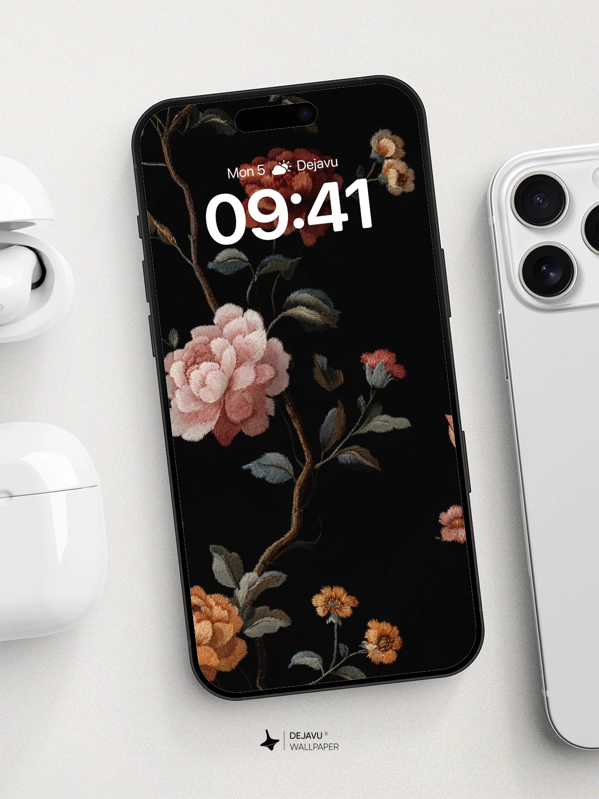 Vintage Floral Embroidery Wallpaper 8K for iPhone and Android