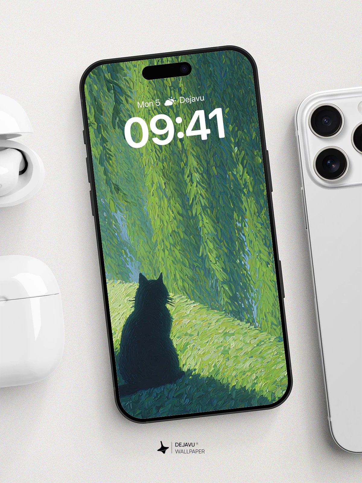 Whispering Willows Cat Wallpaper 8K for iPhone and Android
