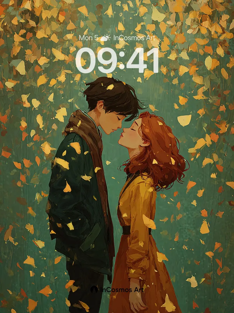 Autumn Whispers Wallpaper with Falling Leaves