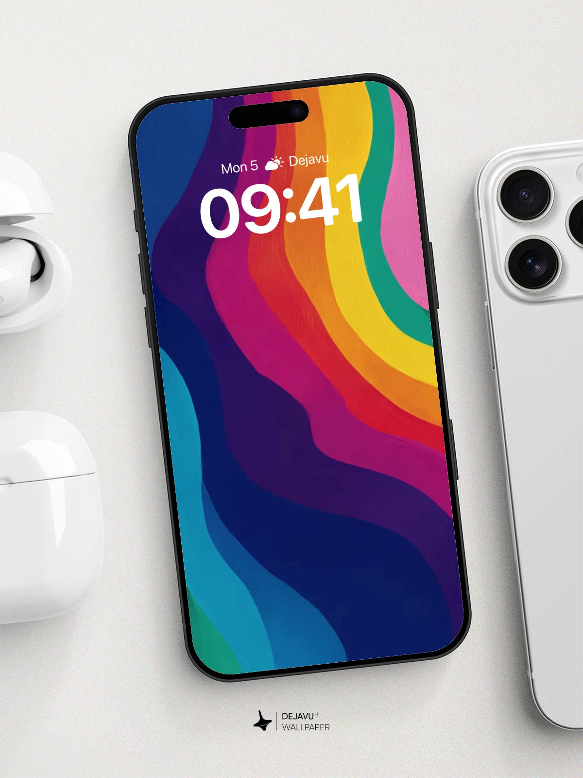 Vibrant Rainbow Waves Wallpaper 8K for iPhone and Android