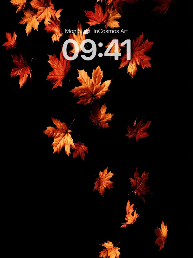 Autumn Whisper Wallpaper with Floating Leaves