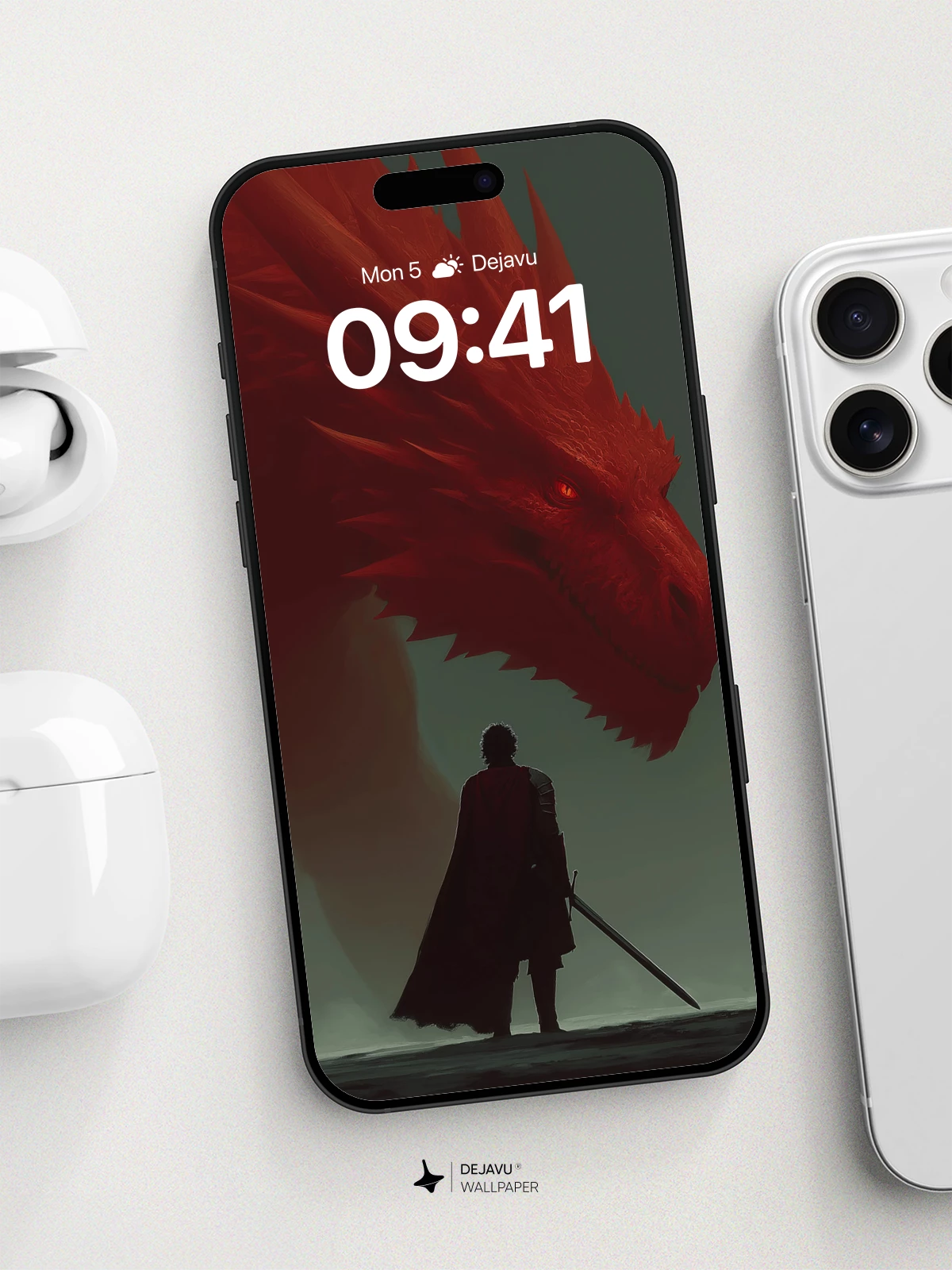 Dragon And Knight Silhouette Wallpaper 8K For iPhone And Android