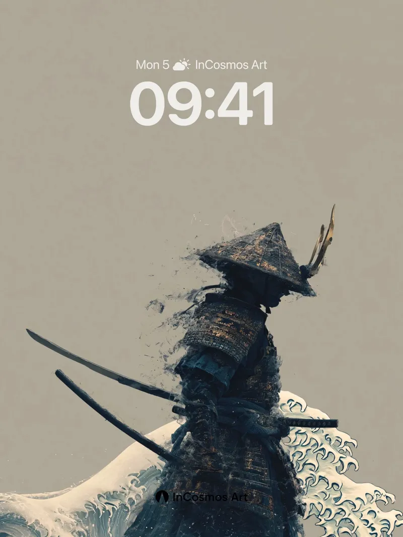 Fading Ronin Wallpaper with Hokusai Waves