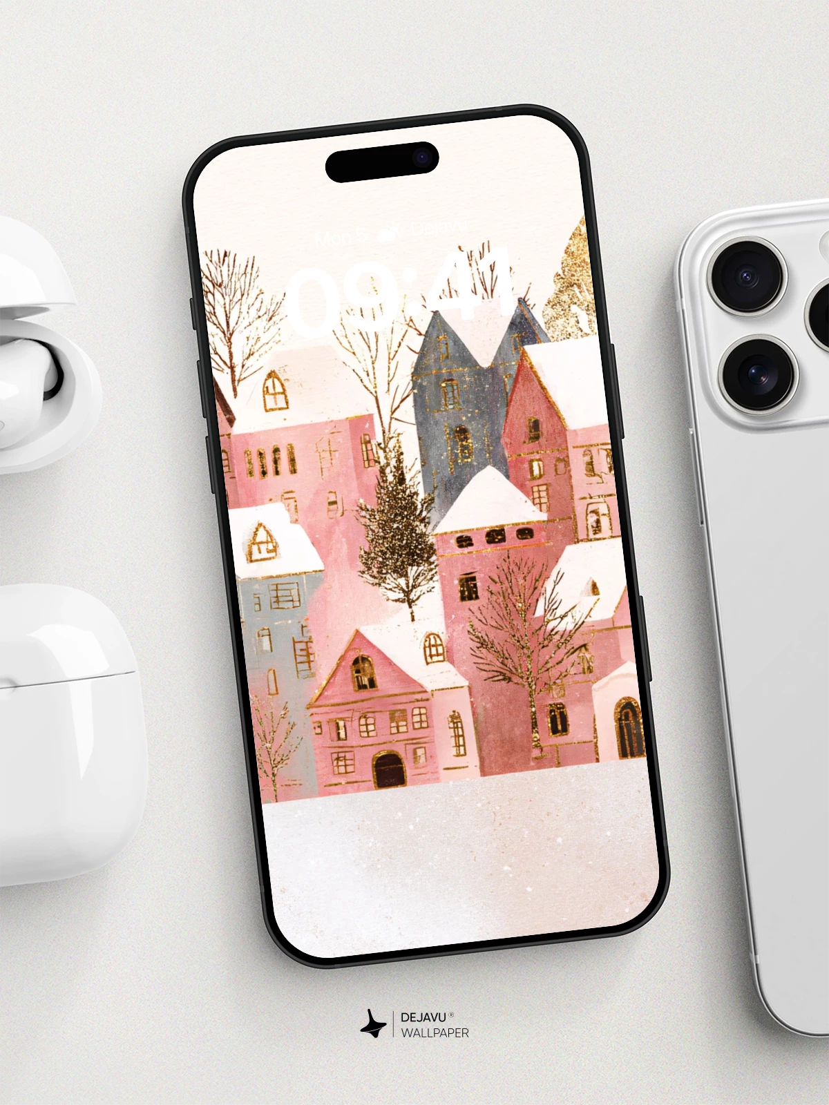 Whimsical Winter Village Wallpaper 8K for iPhone and Android