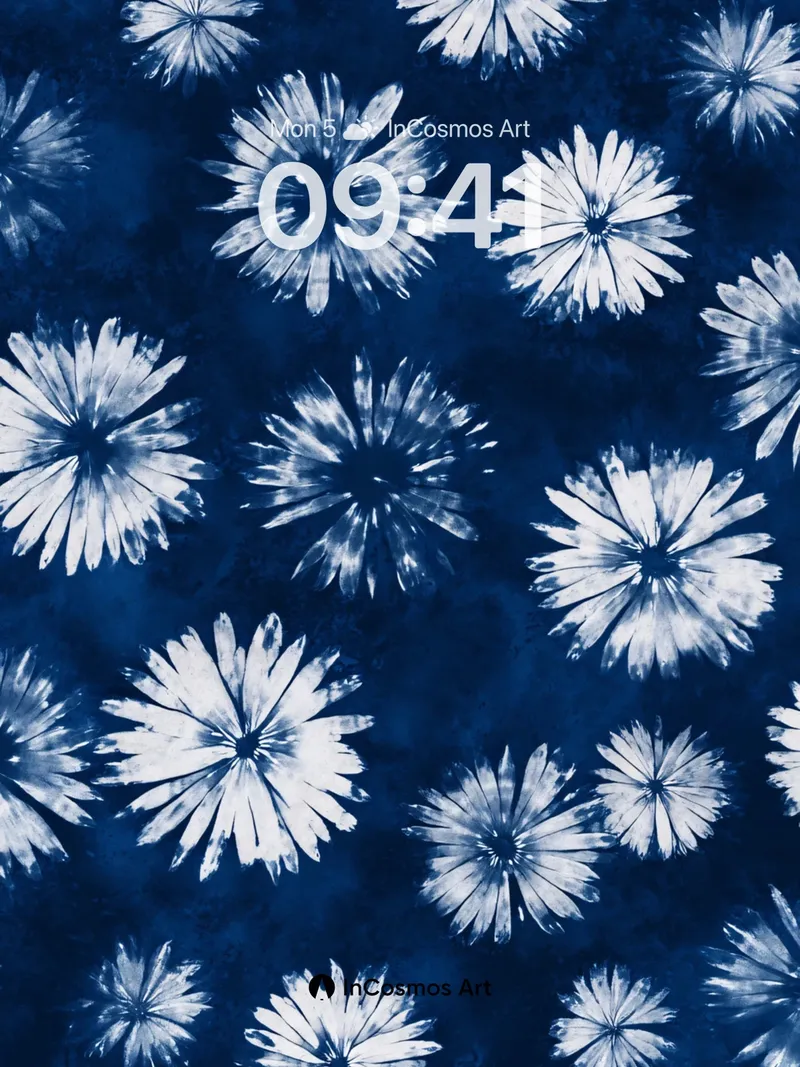 Indigo Bloom Wallpaper with Shimmering Petals
