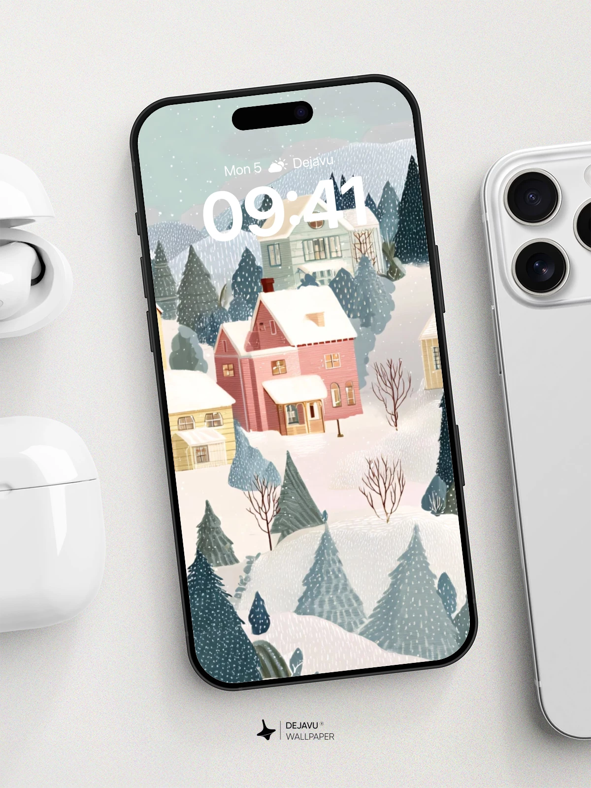 Whimsical Winter Village Wallpaper 8K for iPhone and Android