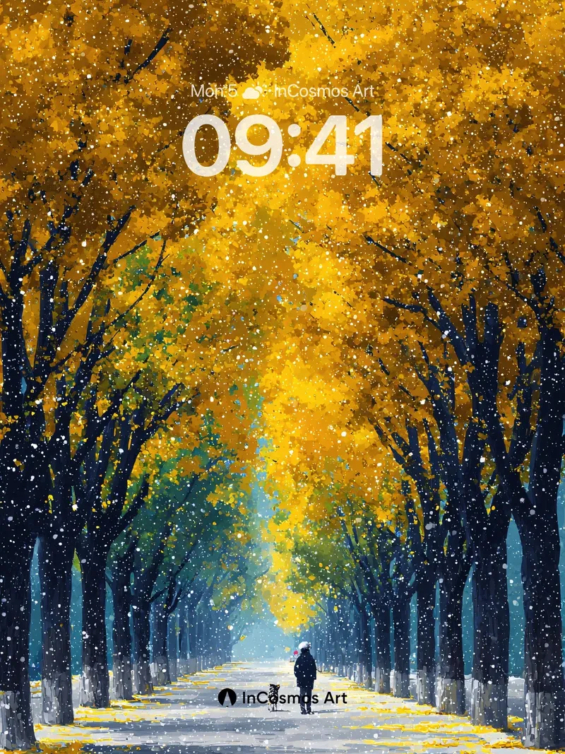 Golden Hush Wallpaper with Snowfall Whisper