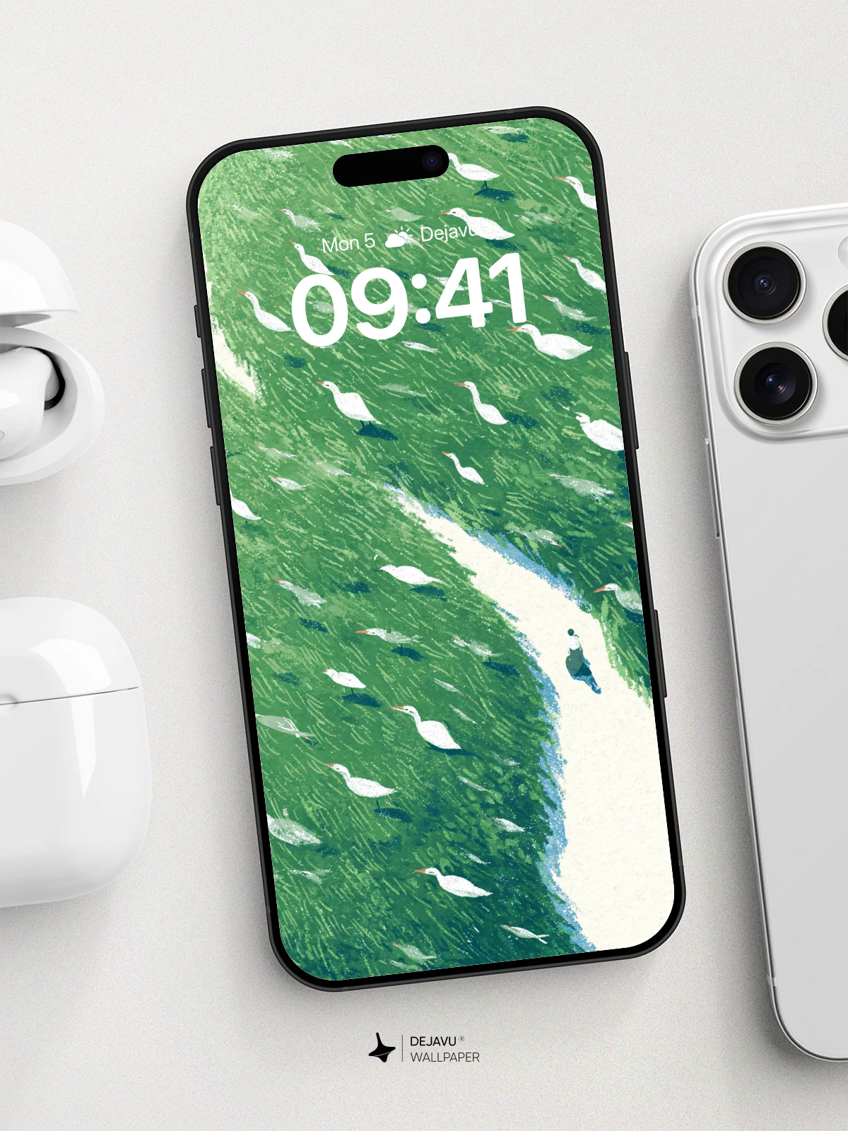 Whispers of Green: Geese in Motion Wallpaper 8K for iPhone and Android