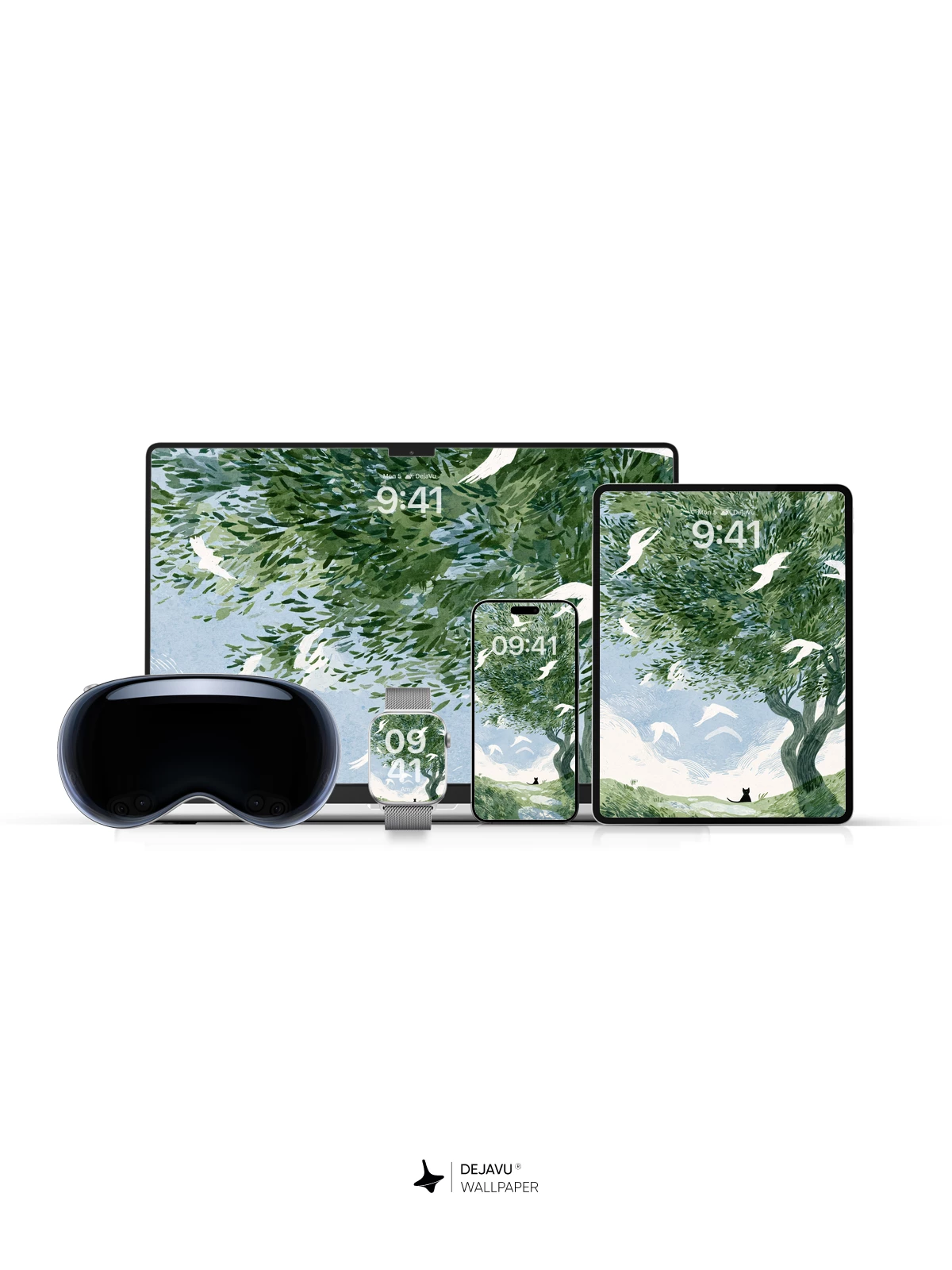 Whimsical Tree and Birds Wallpaper 8K for iPhone and Android