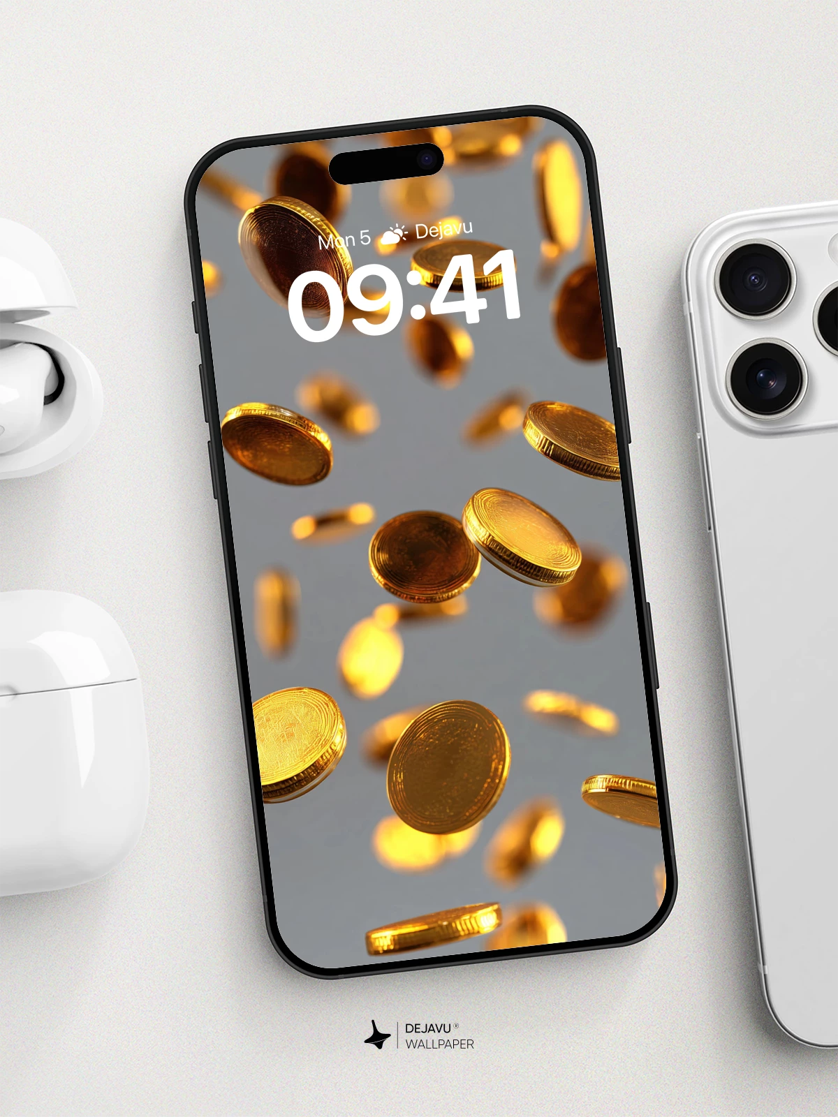 Golden Coins Falling Wallpaper 8K for iPhone and Android