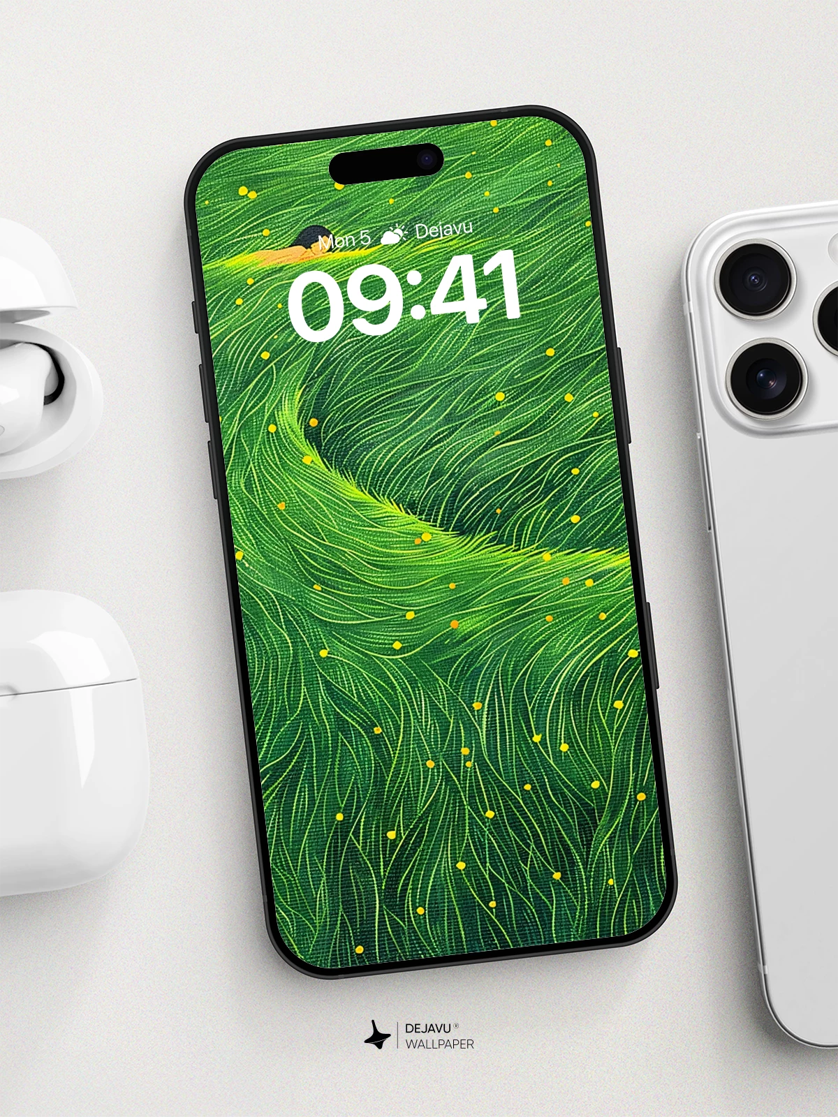 Surreal Green Waves Wallpaper 8K for iPhone and Android