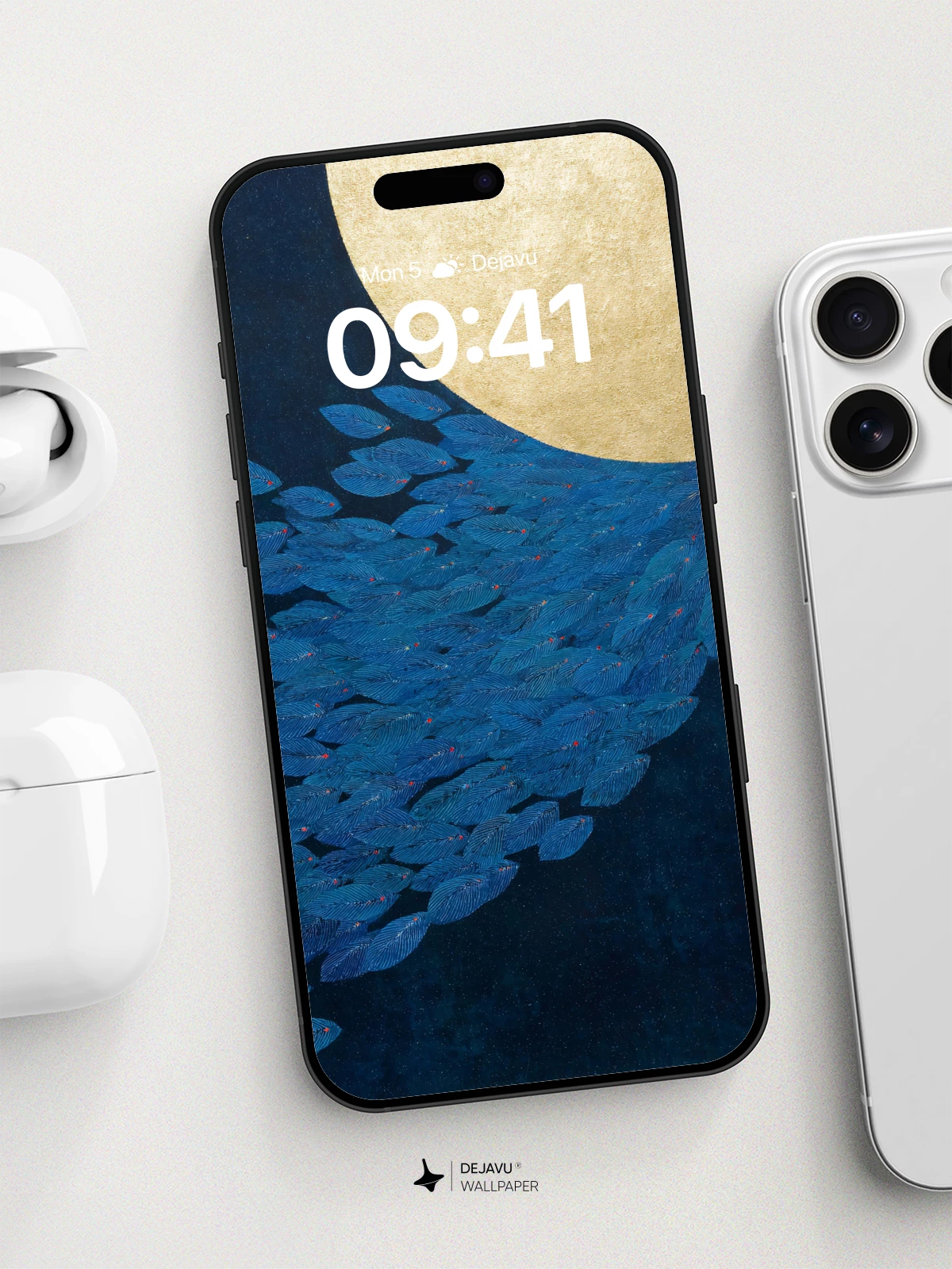 Moonlit Fish Swarm Wallpaper 8K for iPhone and Android